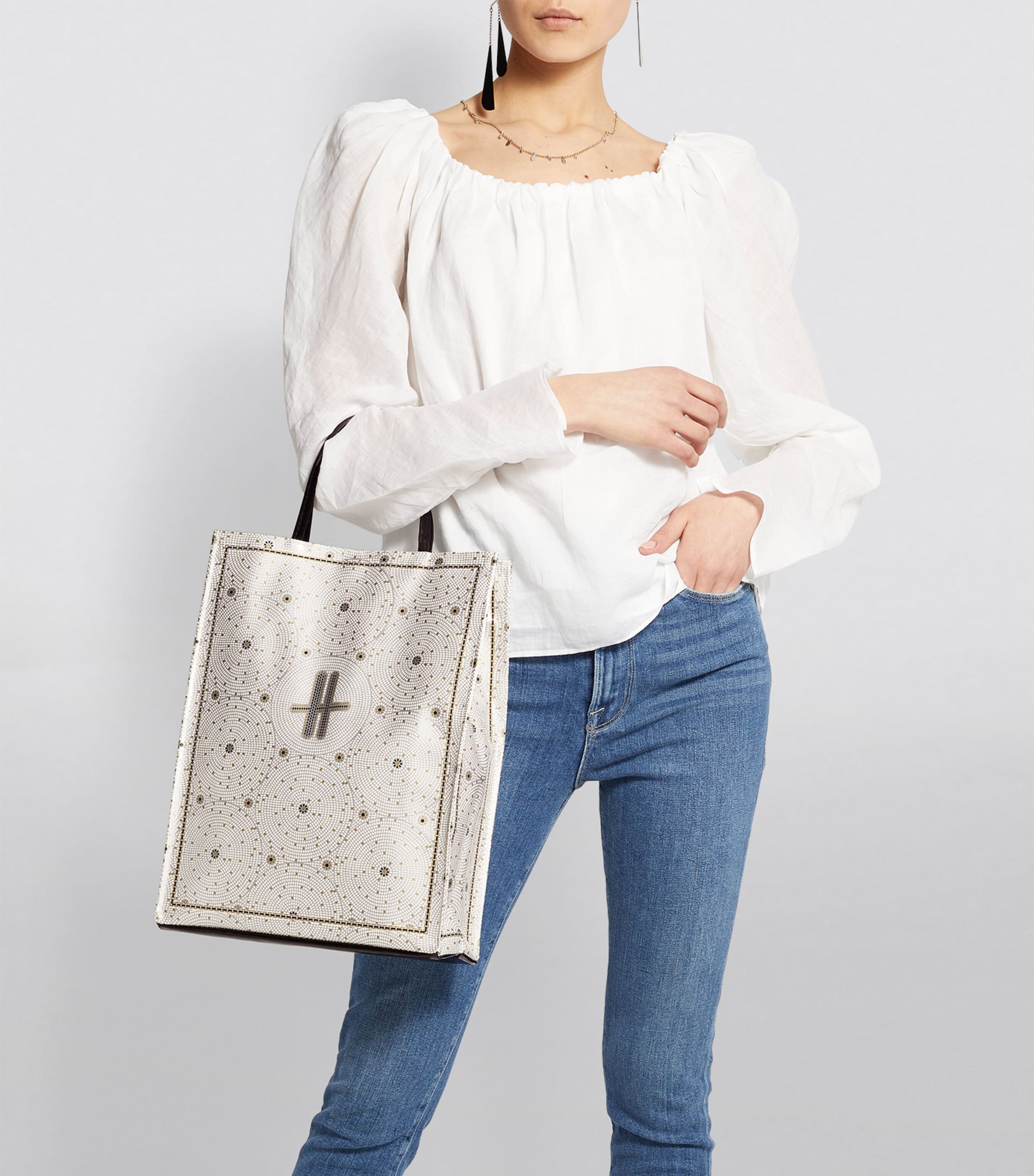 Harrods Medium Mosaic Floor Shopper Bag Black Image 2