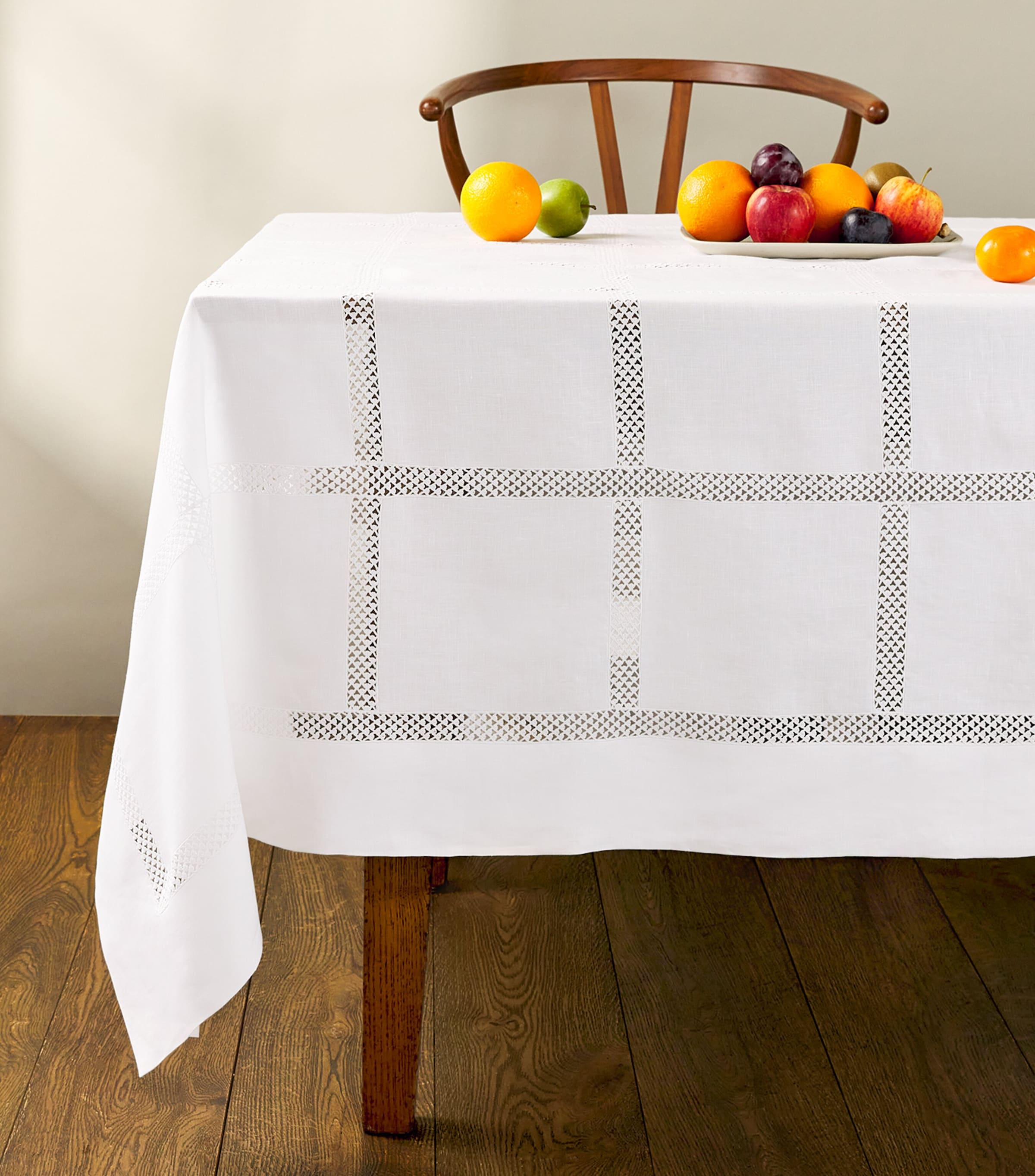 Linen Embroidered Liri Tablecloth (170cm x 270cm) WHITE/WHITE Image 2