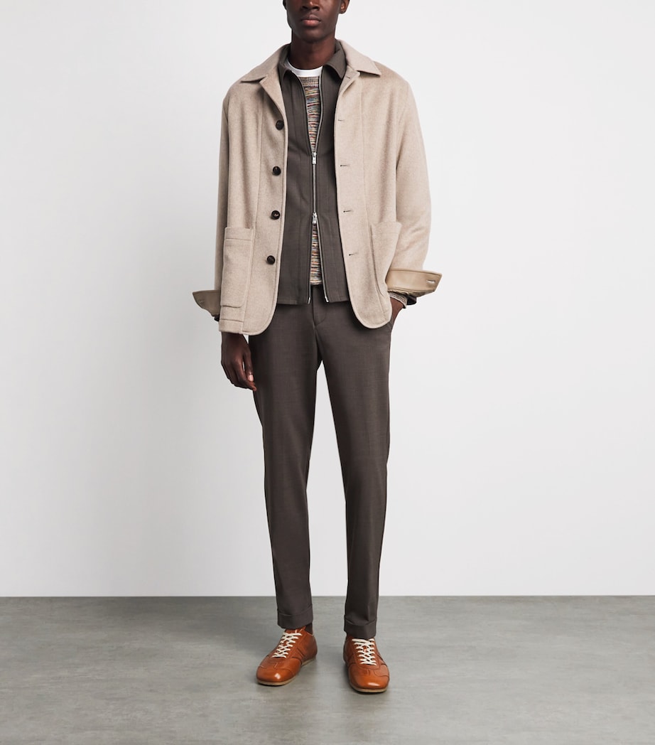 Marco Pescarolo Mens Stretch-Wool Avi Shacket Taupe Image 2