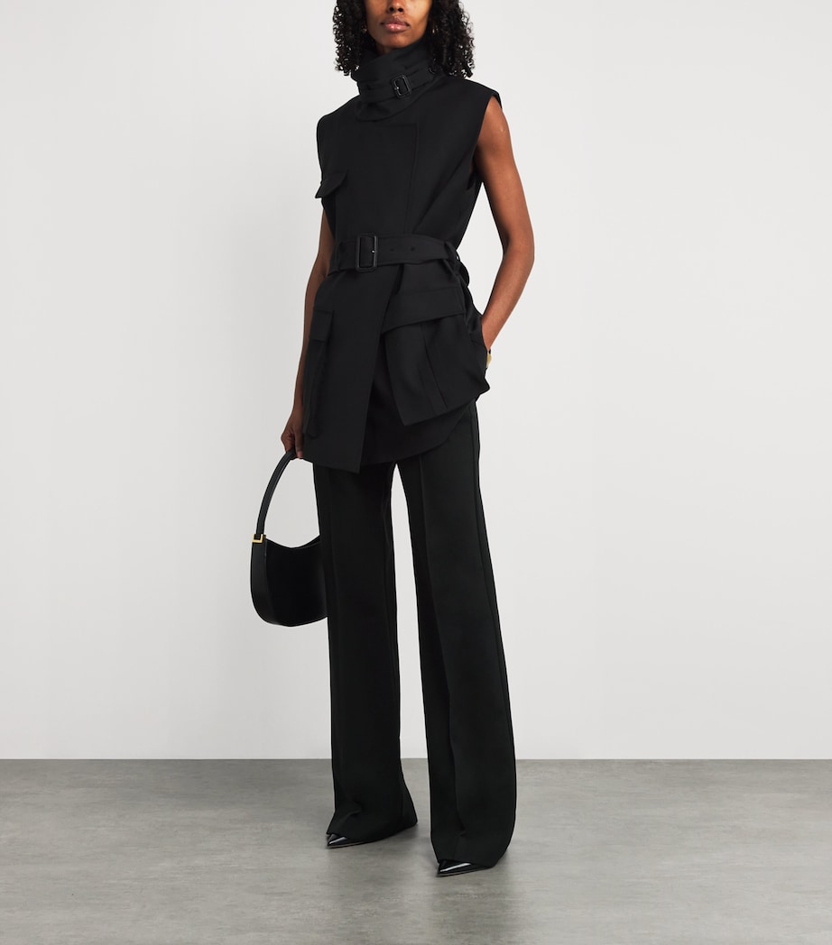 Belted Flared Trousers 001 BLACK Image 2