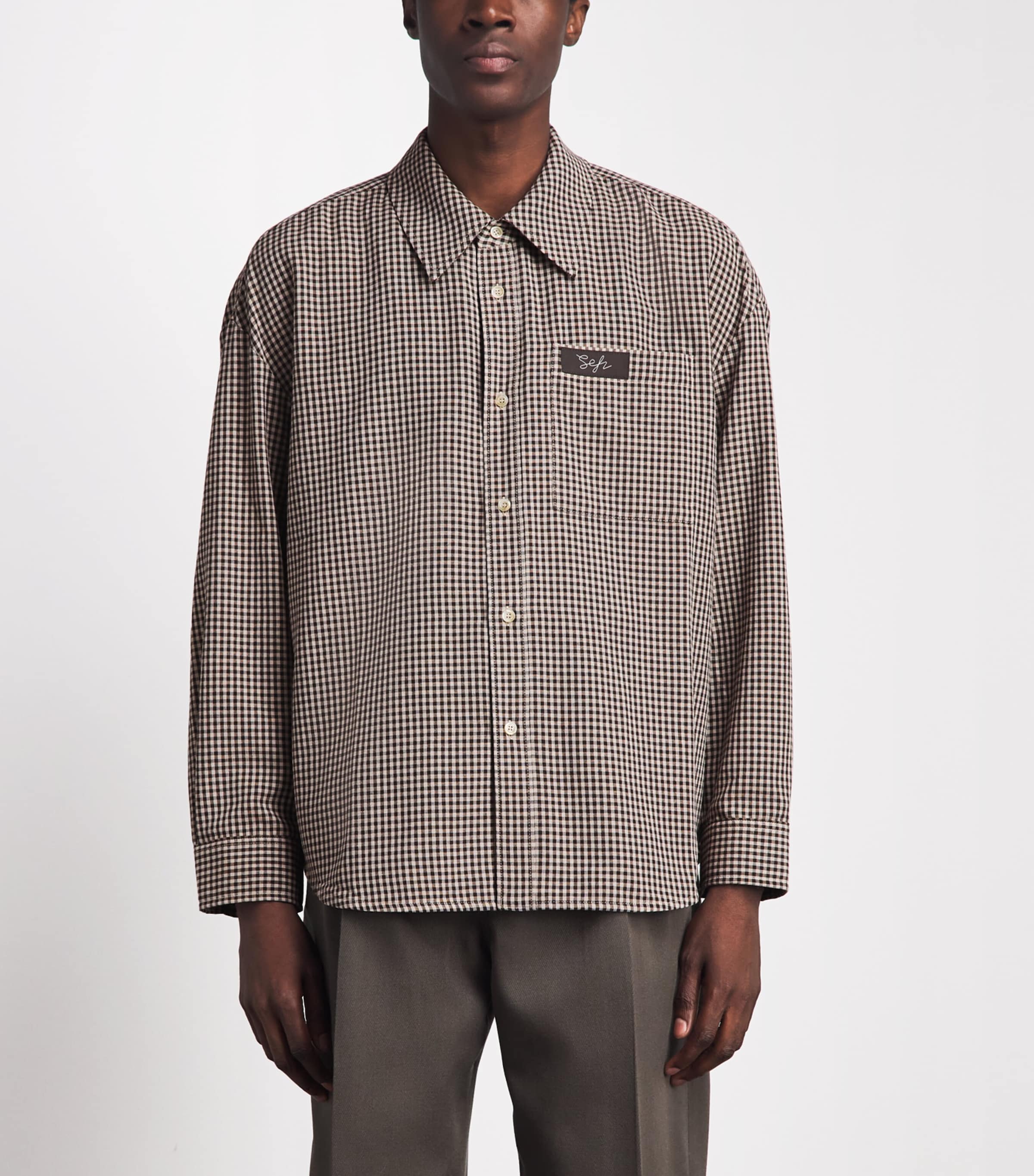 Séfr Mens Check Shirt White Dark Brown Chk Image 4