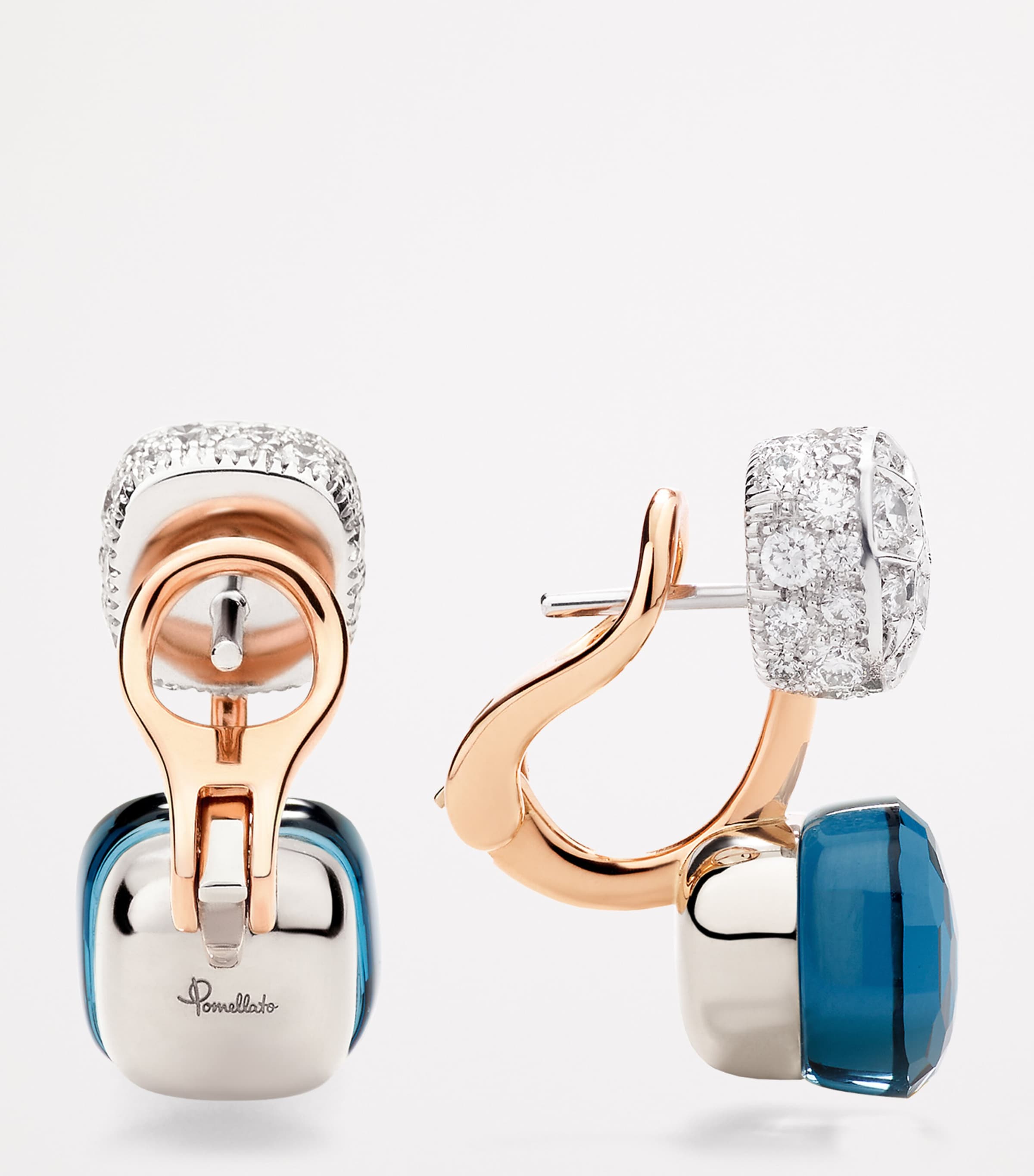 Mixed Gold, Blue Topaz and Diamond Nudo Earrings DB0TL Image 3