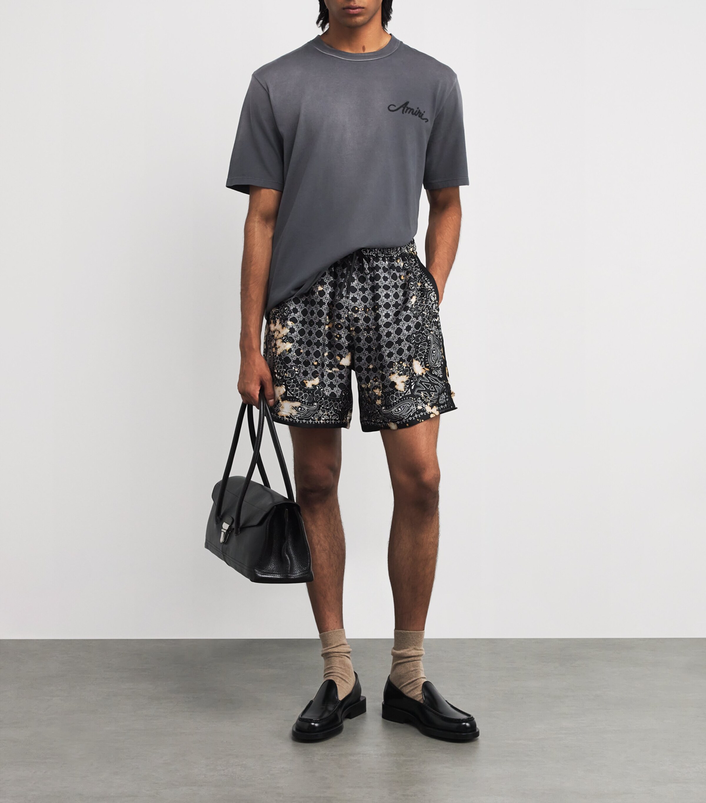 AMIRI Mens Cotton Bandana Patch T-Shirt Black Image 2