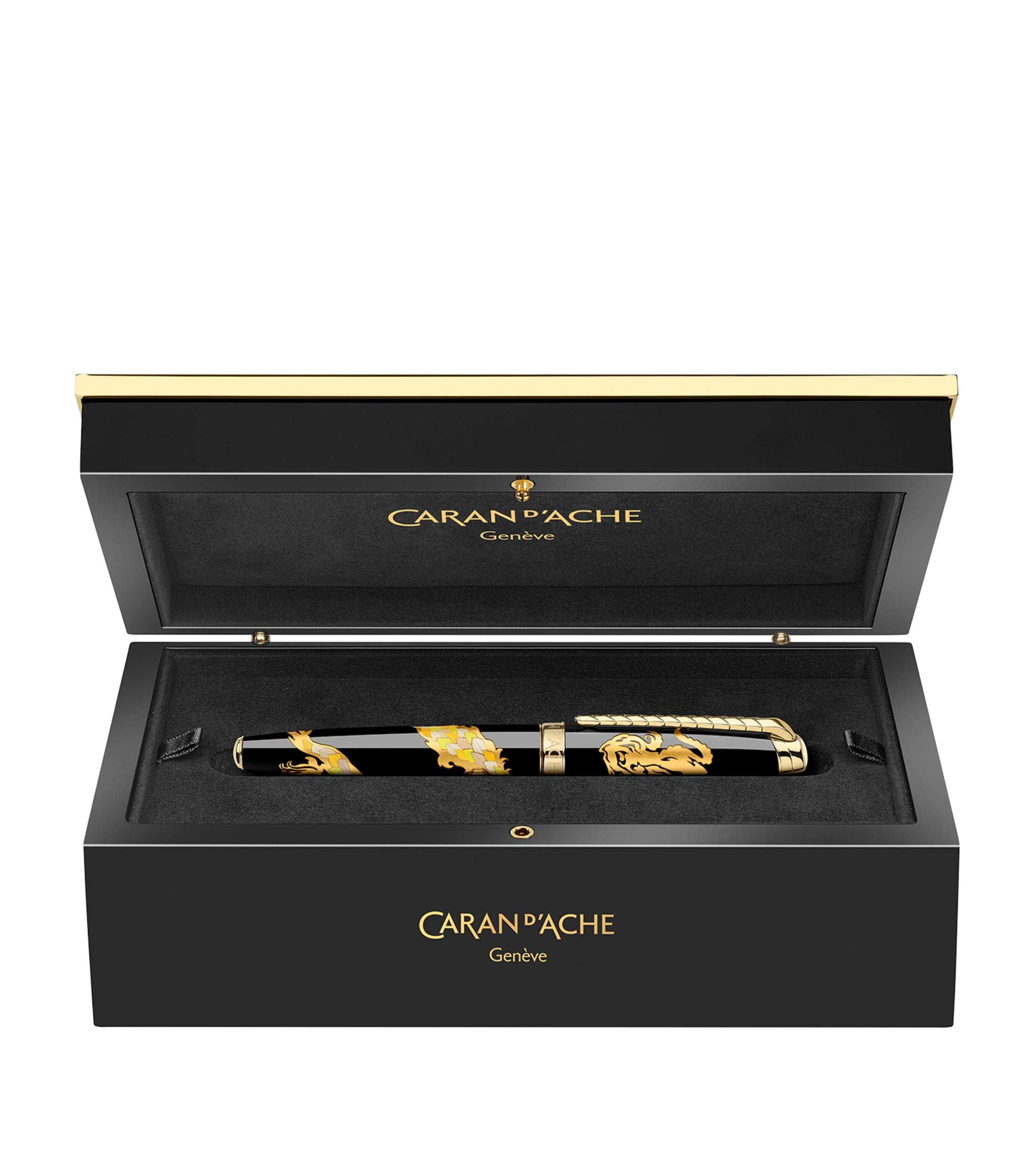Caran d'Ache Straw Marquetry Dragon Fountain Pen Black Image 3