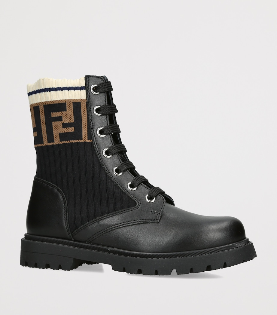 Fendi Kids Leather Logo Boots Black/comb Image 2