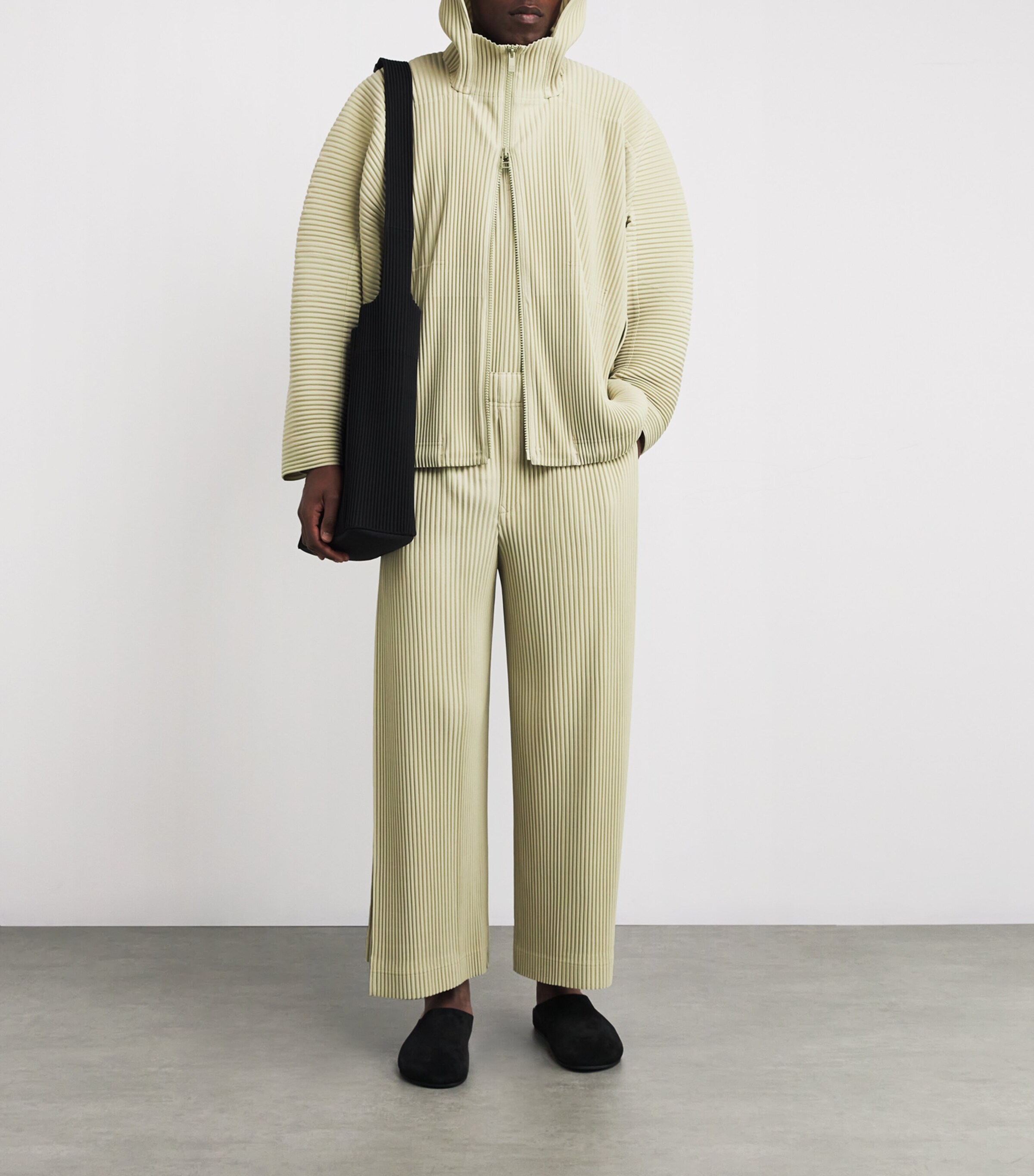 Homme Plissé Issey Miyake Mens Pleated Hooded Jacket Dry Grass Green Image 2