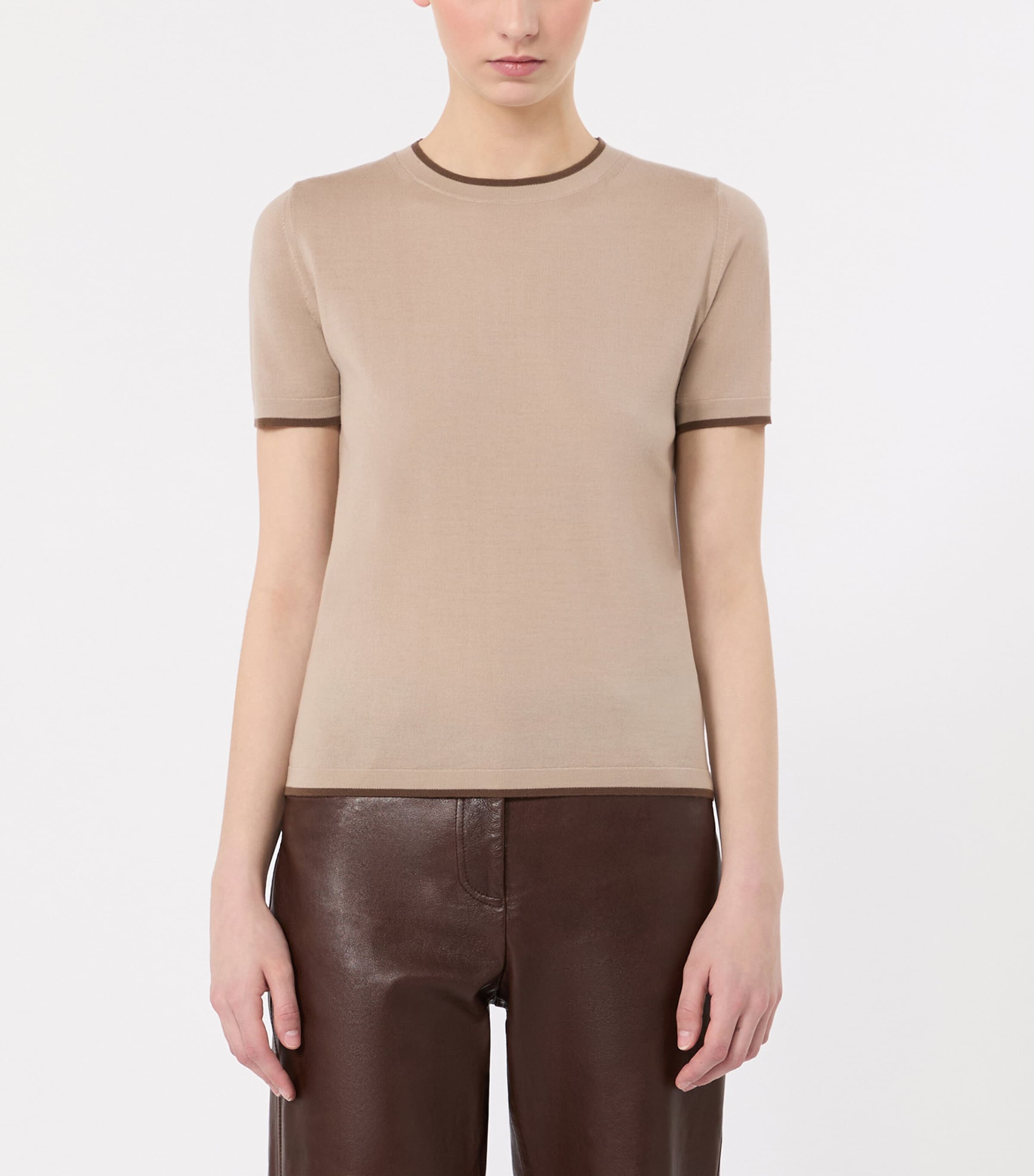 Max Mara Womens Virgin Wool Short-Sleeve Sweater Beige Image 3