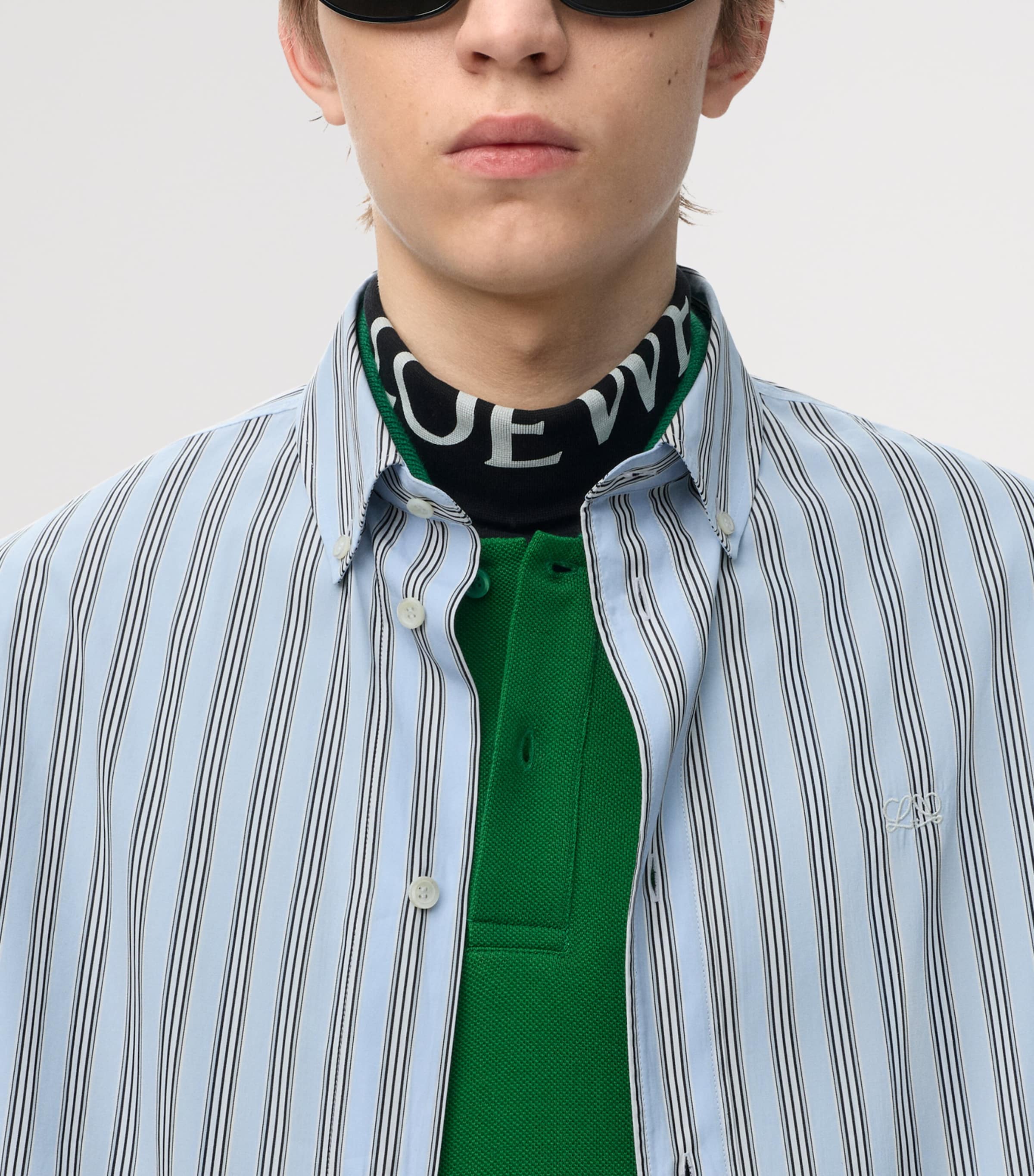 LOEWE Mens Stripe Anagram Shirt Blue/white Image 5
