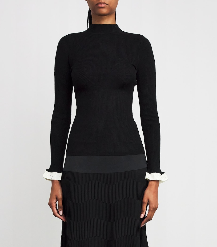 Wool-Blend Contrast-Cuff Sweater BLACK Image 3