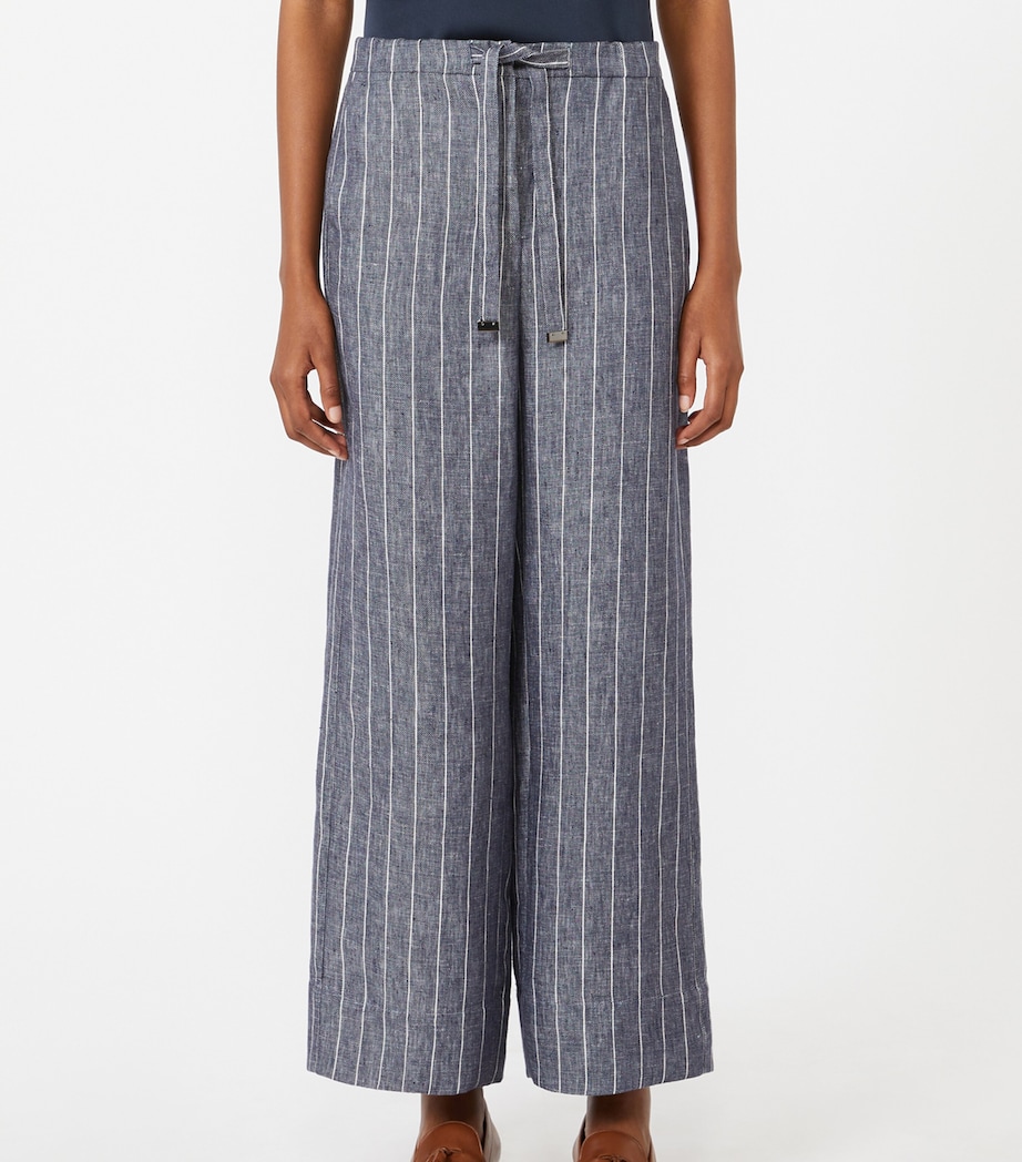 Max Mara Womens Linen Stripe Cresta Trousers Ultramarine Image 2