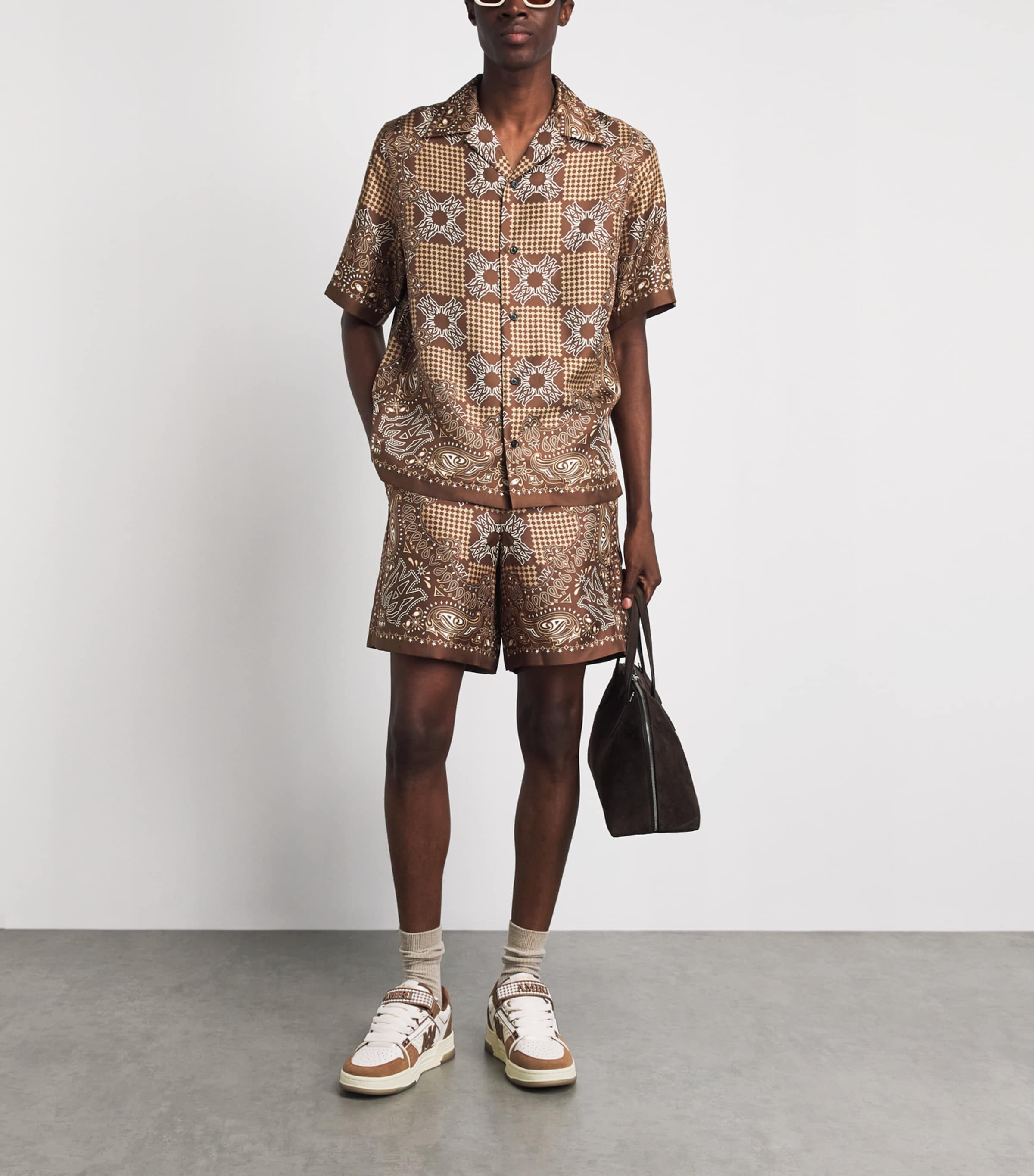 AMIRI Mens Silk MA Check Short-Sleeve Shirt Tobacco Image 2