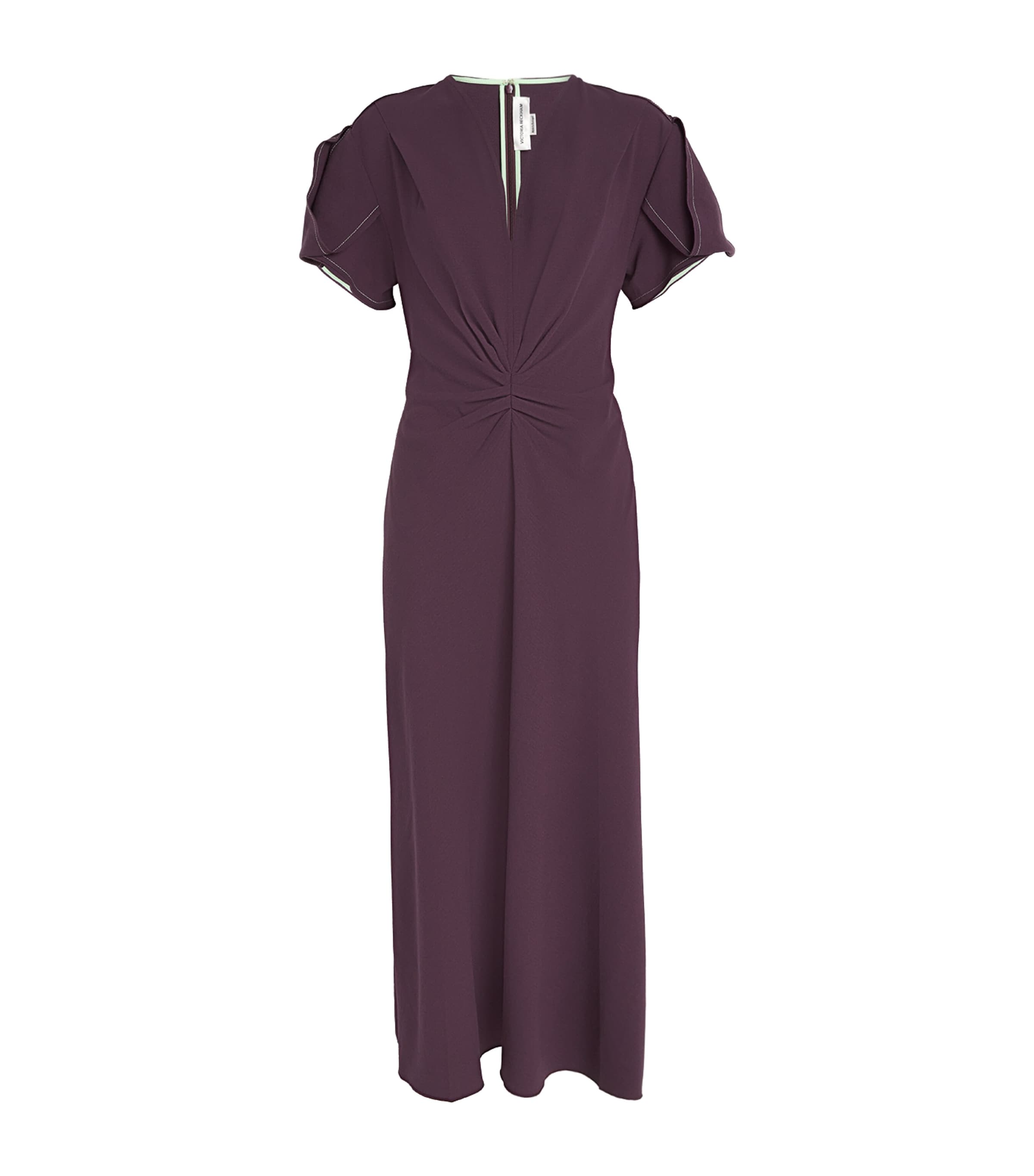 Victoria Beckham Wool-blend Gathered-waist Midi Dress In Purple