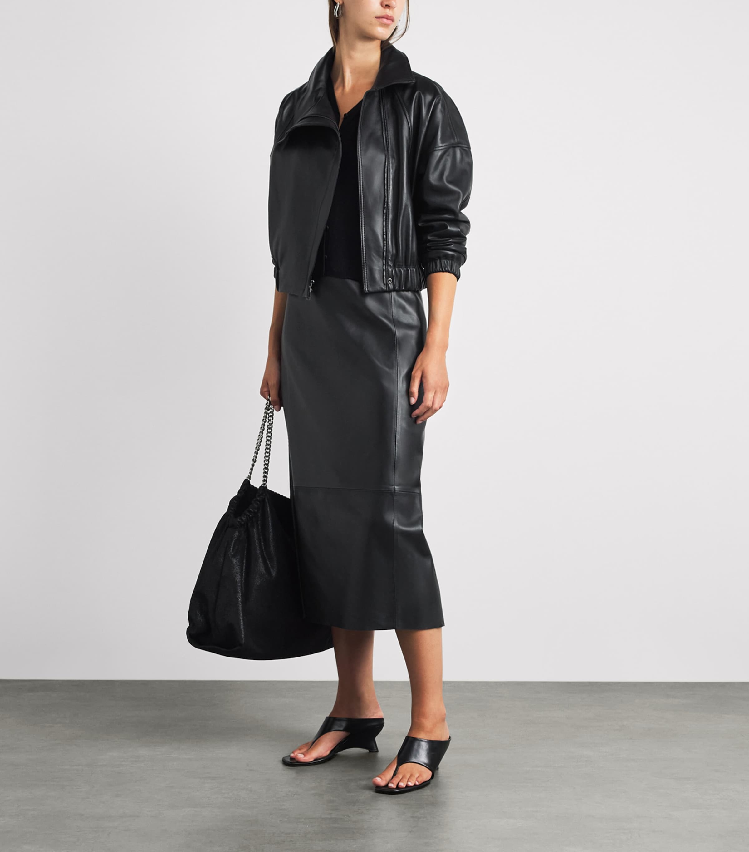 Vince Womens Asymmetric Lambskin Jacket Black Image 2