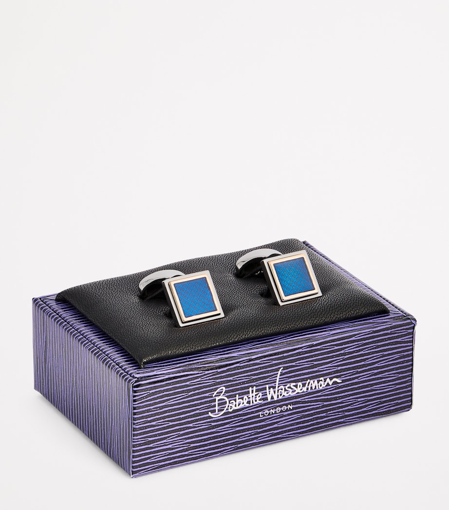 Rhodium-Plated Square Cufflinks BLUE Image 3
