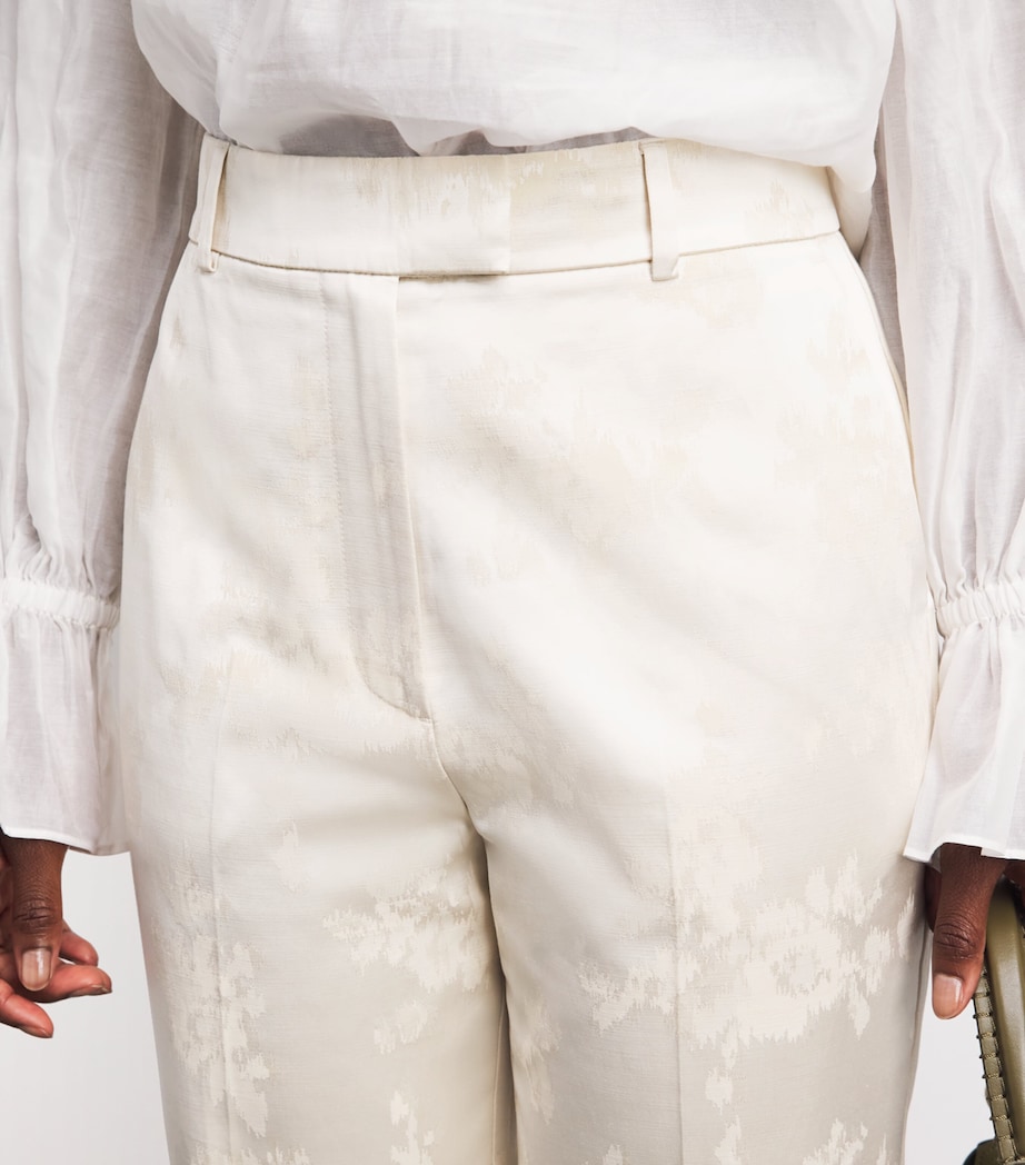 GANNI Womens Satin Floral Tailored Trousers Egret Image 3