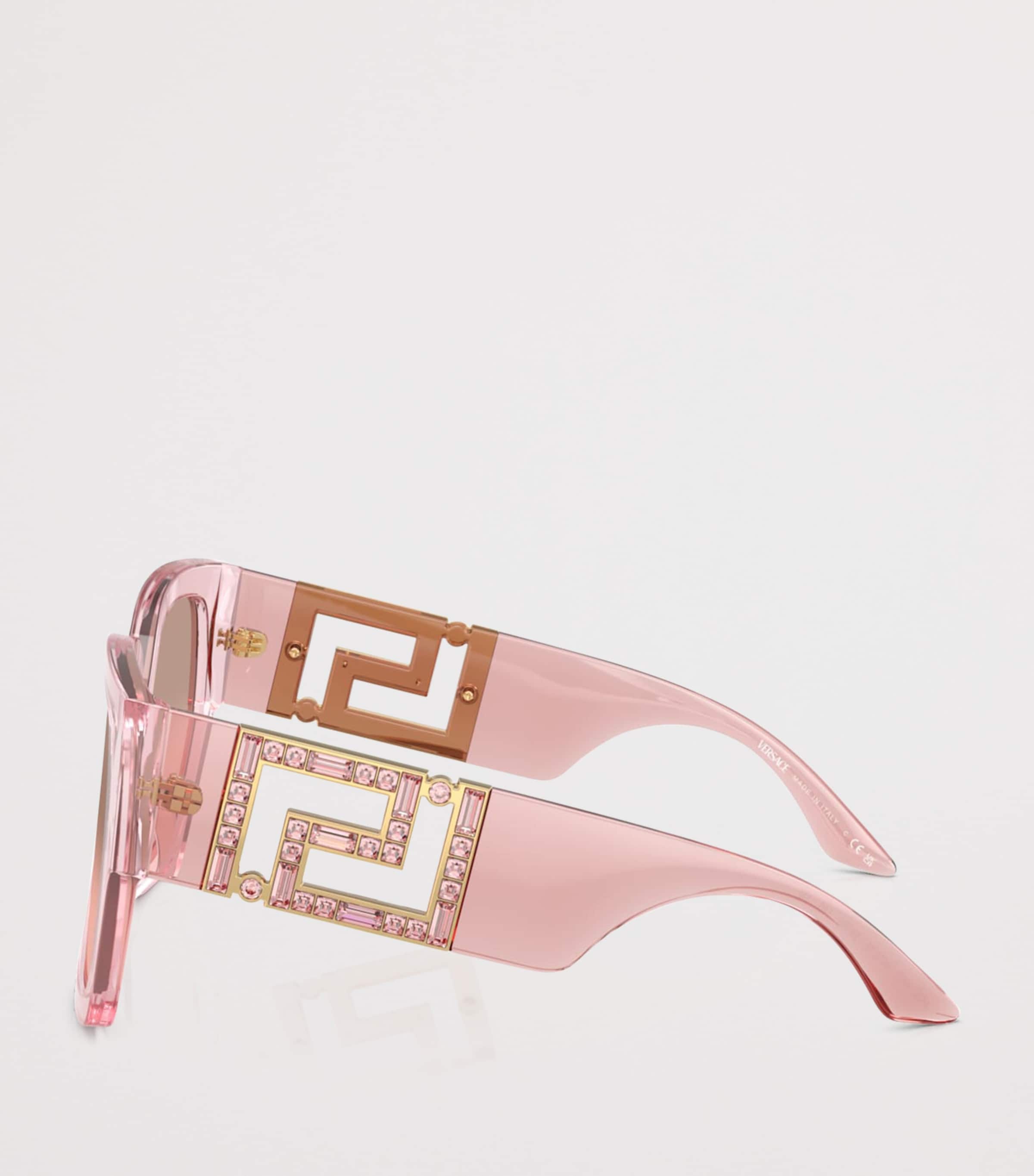 Versace Crystal-Embellished Rectangle Sunglasses Pink Image 3