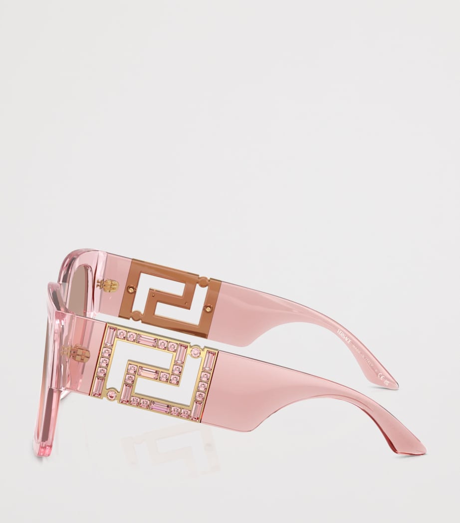 Versace Crystal-Embellished Rectangle Sunglasses Pink Image 3