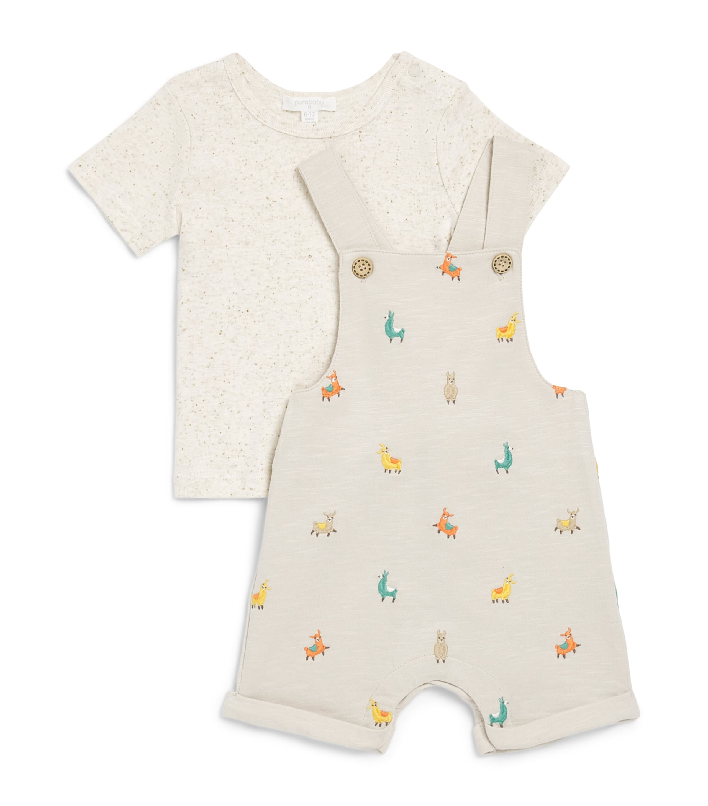 Purebaby Organic Cotton Llama Dungarees and T-Shirt Set (0-12 Months) Llabr Image 1