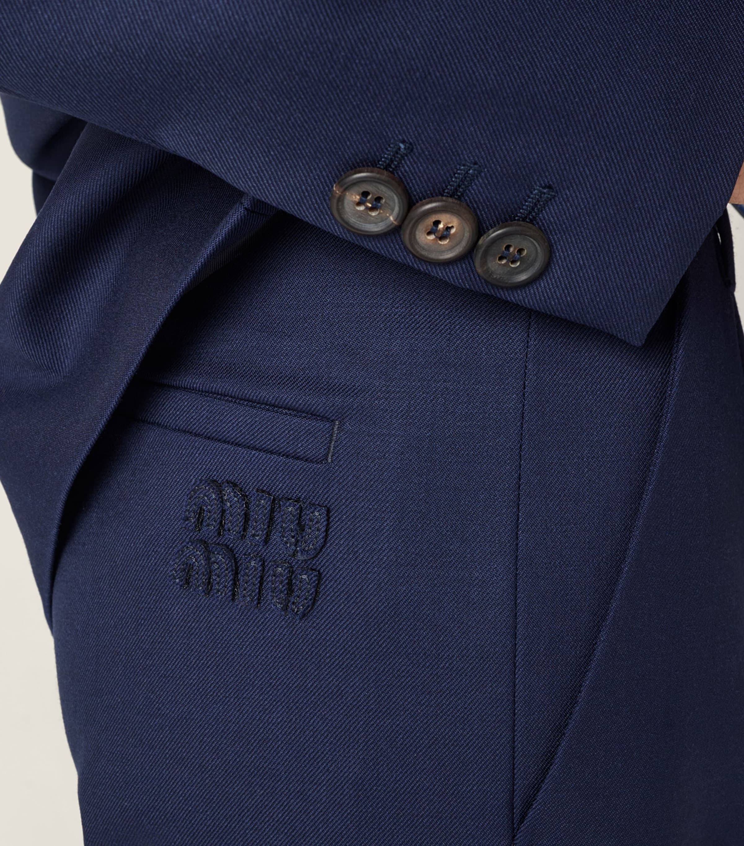 Miu Miu Womens Fleece Wool Straight Trousers Blue Image 6