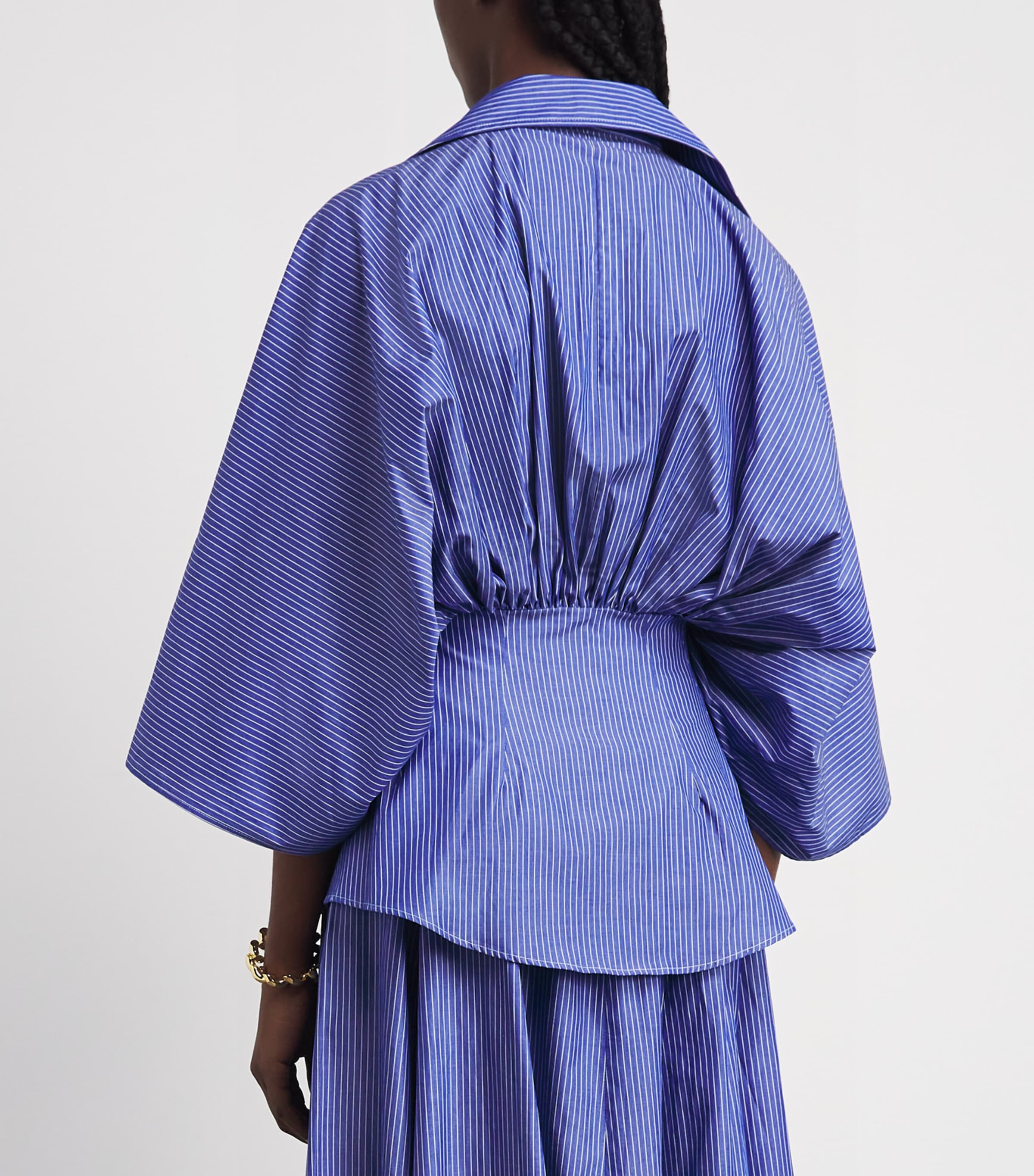 Palmer//Harding Womens Draped Resilient Shirt Blu Blu Cttn Pn Strp Image 5