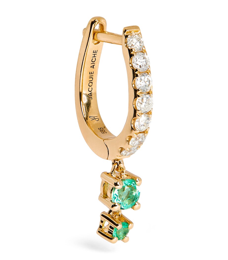 Jacquie Aiche Yellow Gold, Diamond and Emerald Mini Hoop Single Earring Yellow Gold Image 1