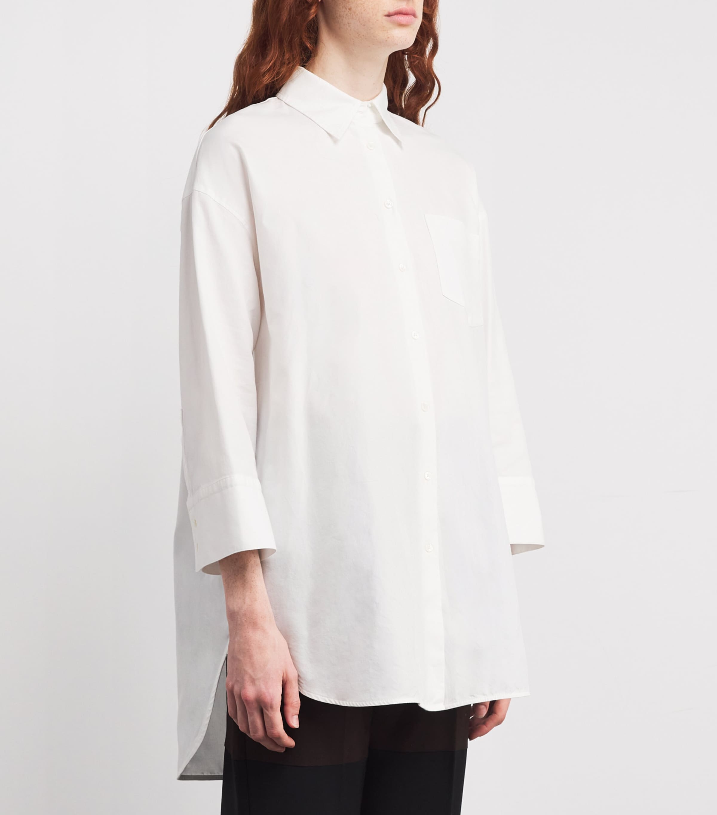 Cotton Cropped-Sleeve Oxford Shirt WHITE Image 3