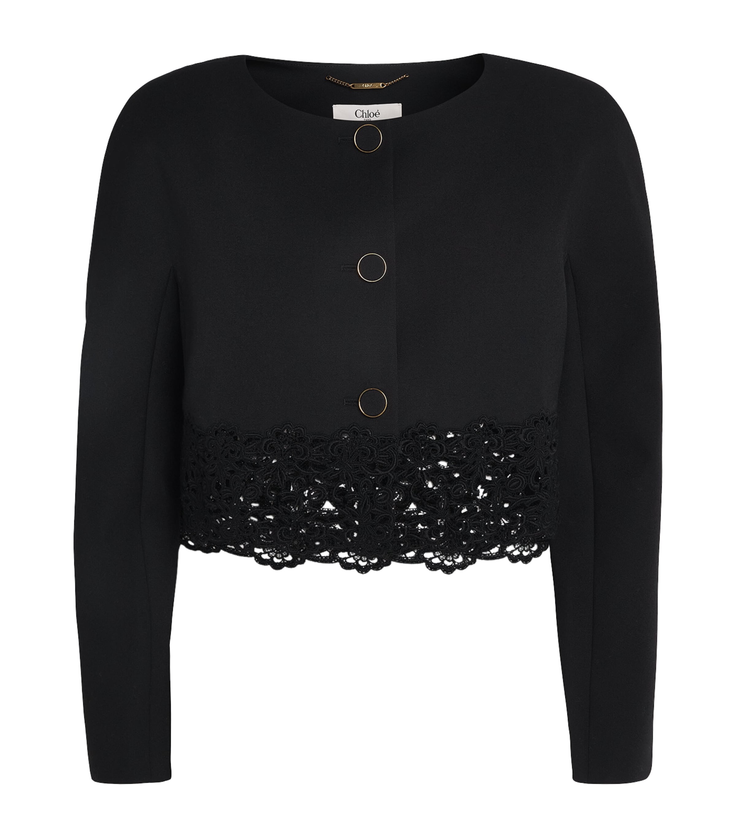 Chloé Womens Wool Lace-Embroidered Jacket Black Image 1