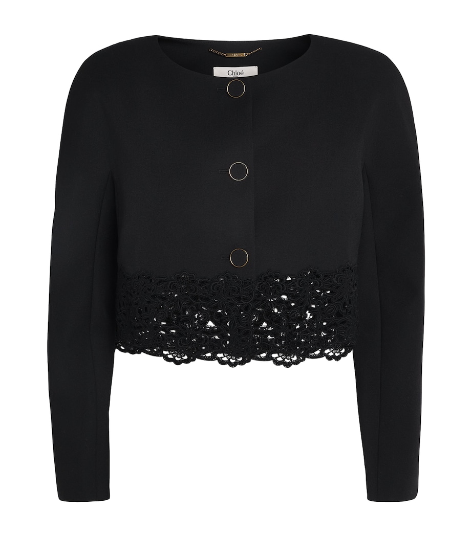 Chloé Womens Wool Lace-Embroidered Jacket Black Image 1