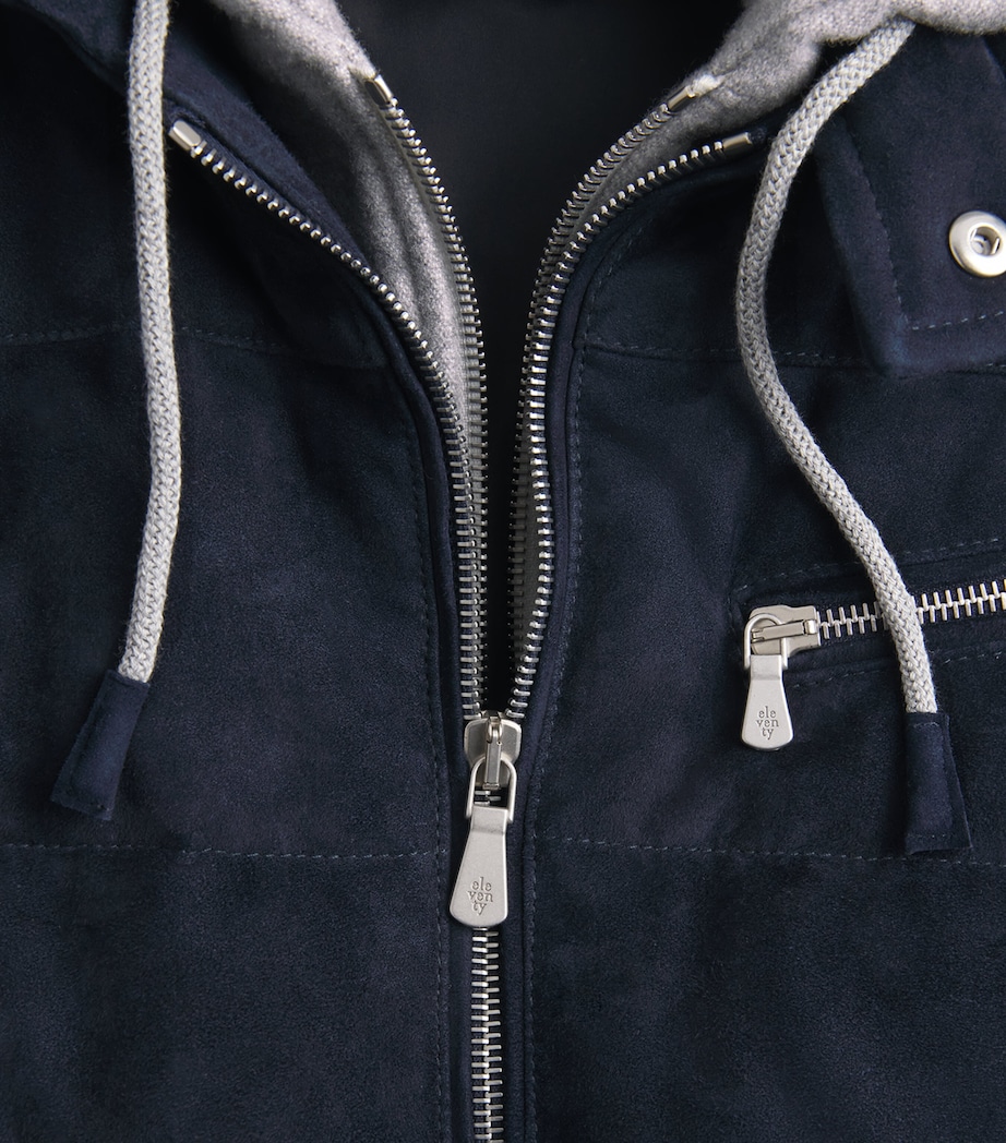Eleventy Mens Down-Filled Suede Gilet Blu E Grigio Chiaro Image 7