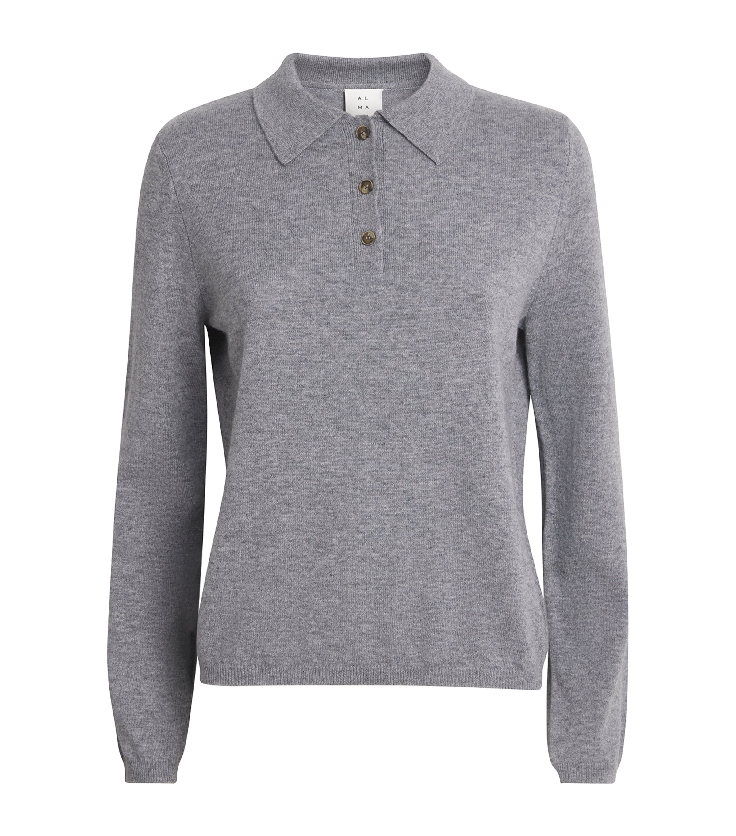 Almada Label Cashmere Minou Polo Sweater In Gray