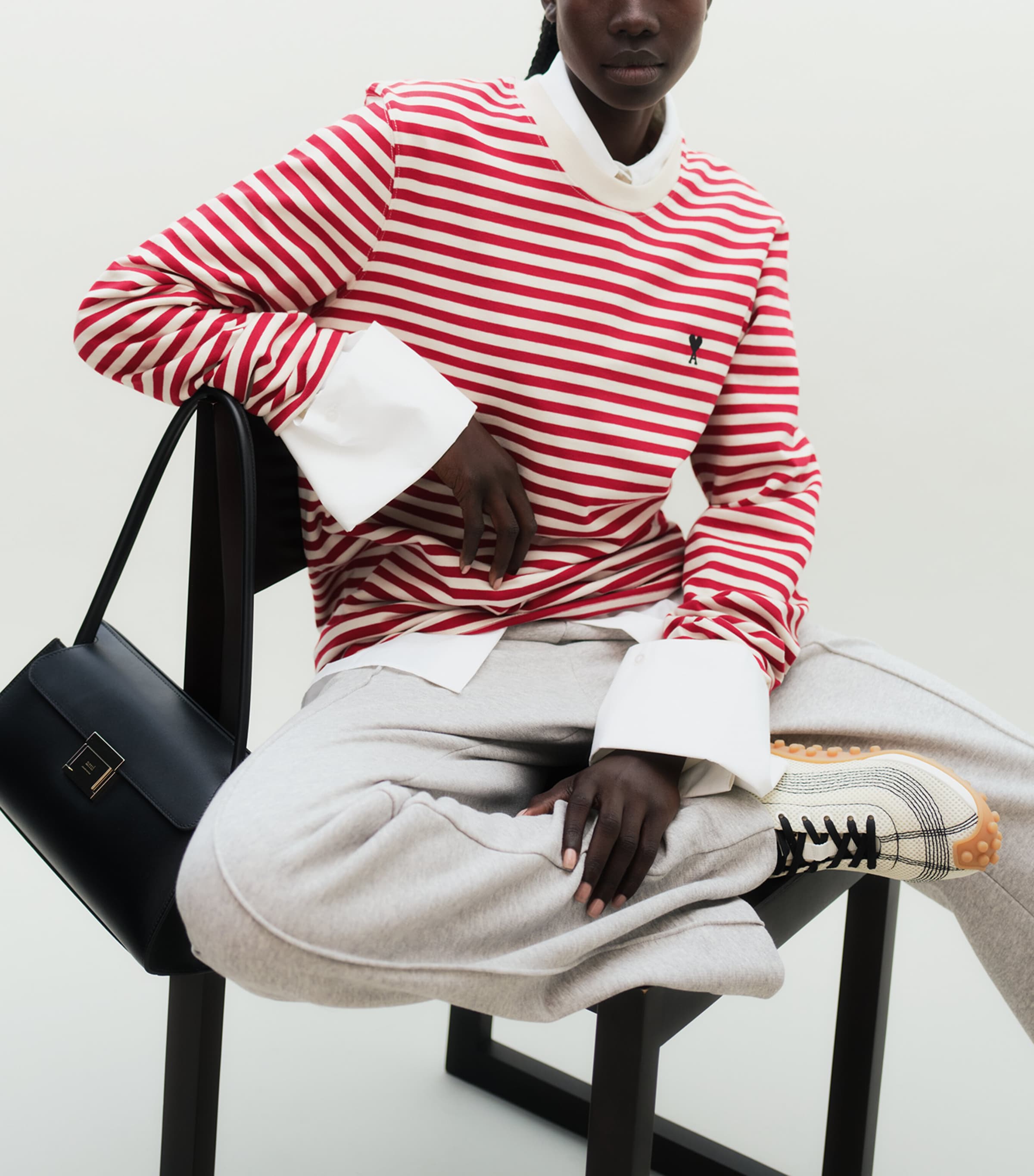 AMI Paris Womens Cotton Stripe Long-Sleeve T-Shirt Rouge Rubis/ivoire Image 4