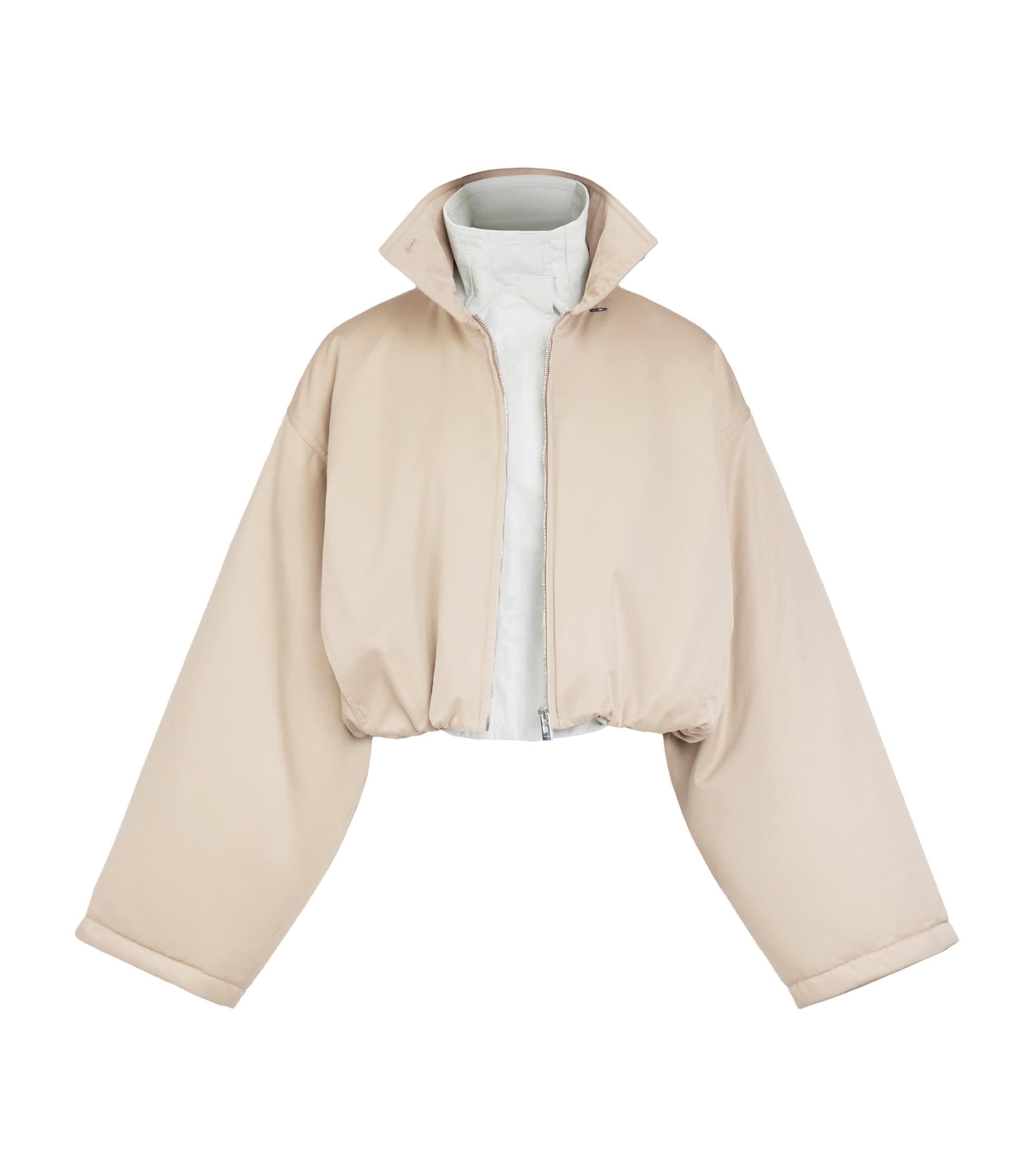 Alaïa Womens Leather Layered Bomber Jacket Beige Image 2