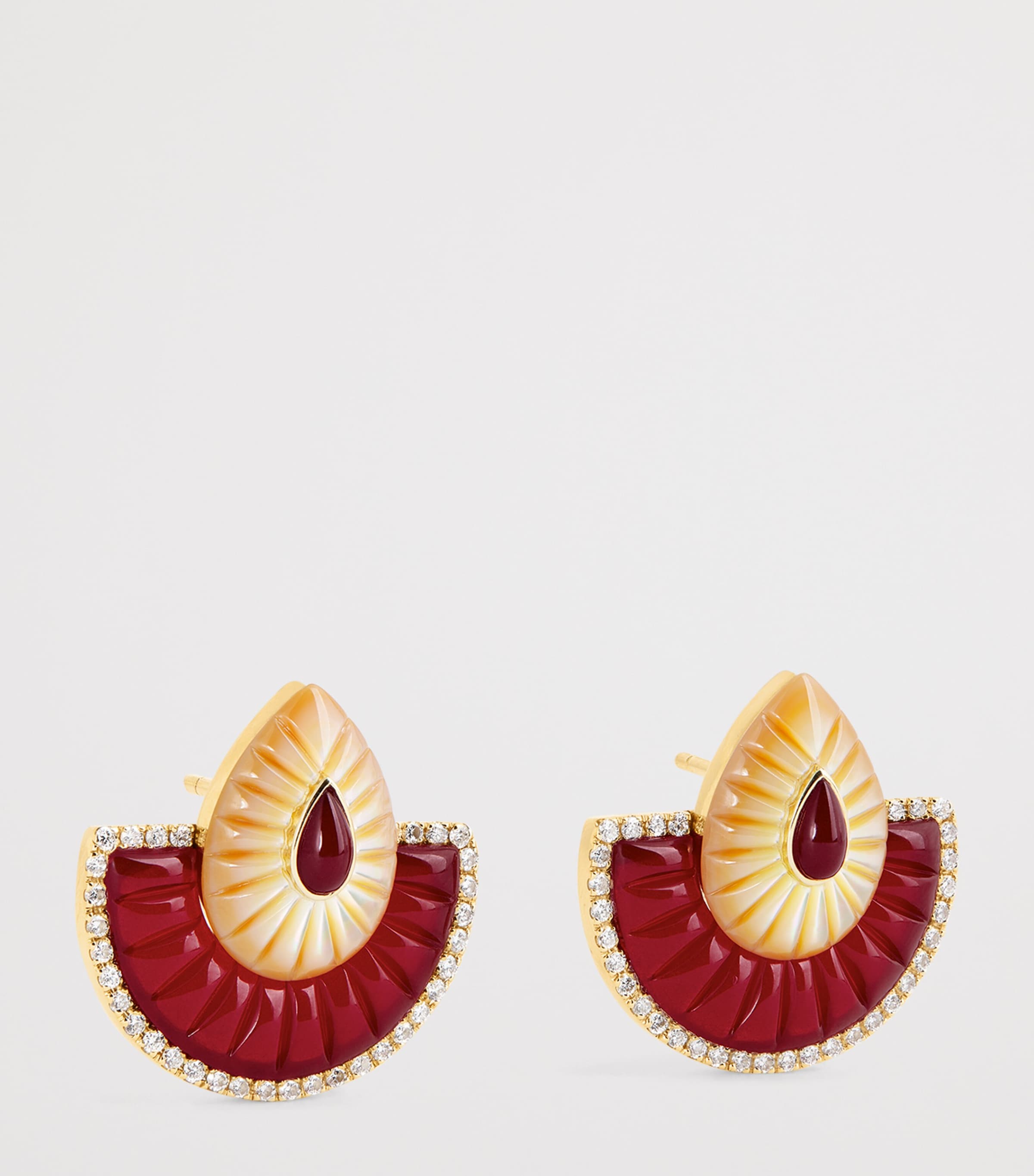 Small Yellow Gold, Diamond and Mother-of-Pearl Bond Steet Fan Earrings YELLOW GOLD Image 3