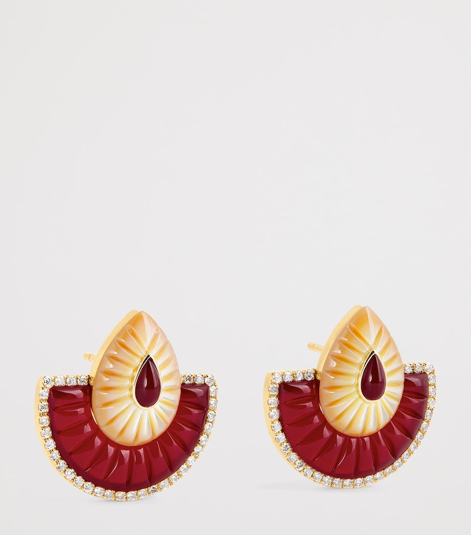 Small Yellow Gold, Diamond and Mother-of-Pearl Bond Steet Fan Earrings YELLOW GOLD Image 3