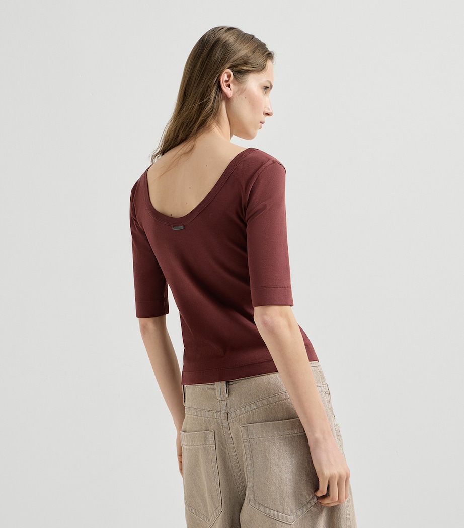 Brunello Cucinelli Womens Stretch-Cotton Scoop-Neck T-Shirt Cabernet Image 5