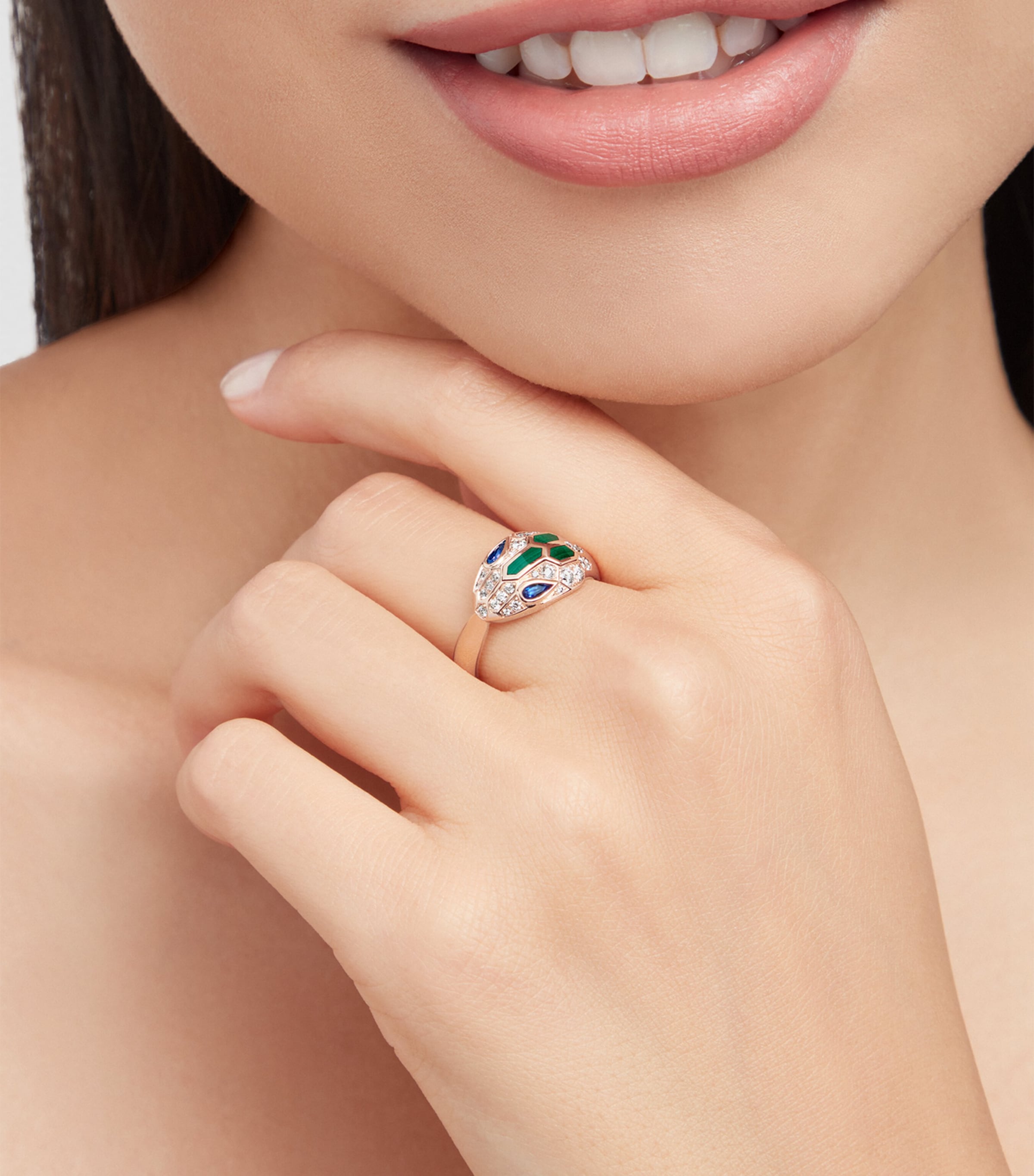 Rose Gold, Diamond, Sapphire and Malachite Serpenti Ring PINK GOLD Image 4