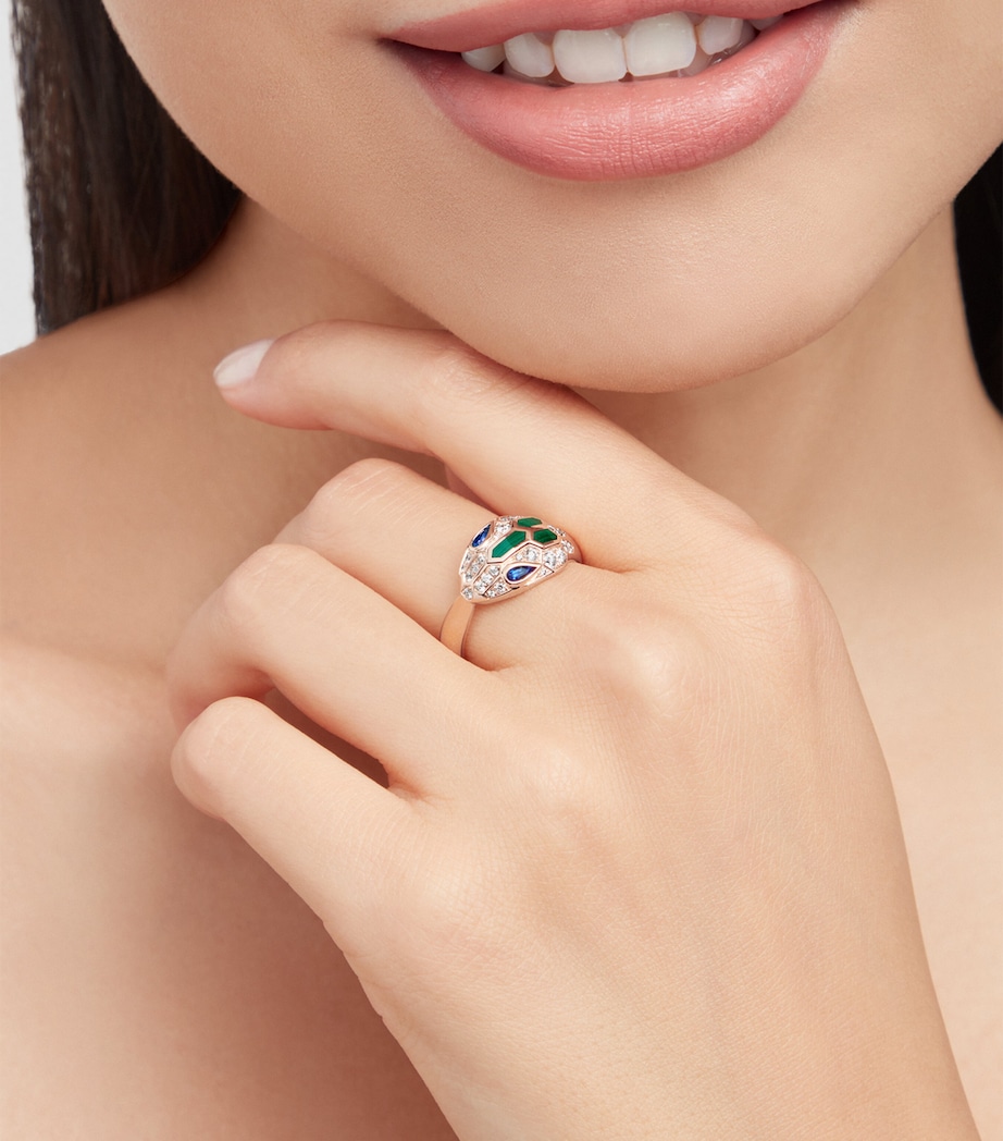 Rose Gold, Diamond, Sapphire and Malachite Serpenti Ring PINK GOLD Image 4