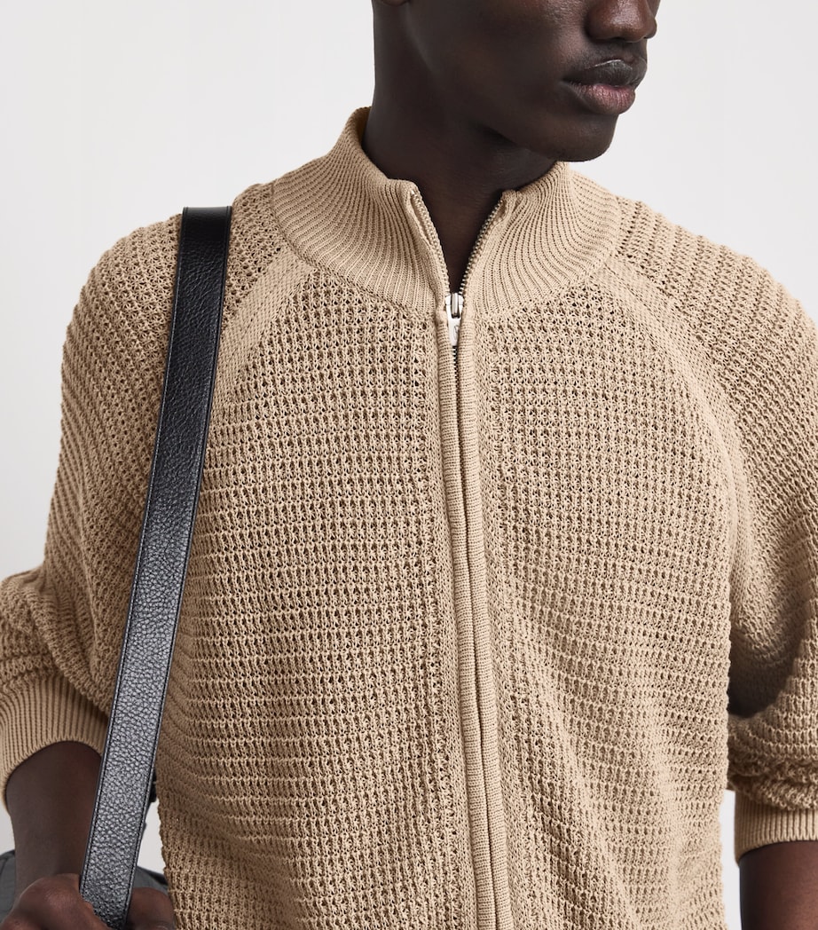 Le 17 Septembre Mens Open-Knit Zip-Up Cardigan Beige Image 5