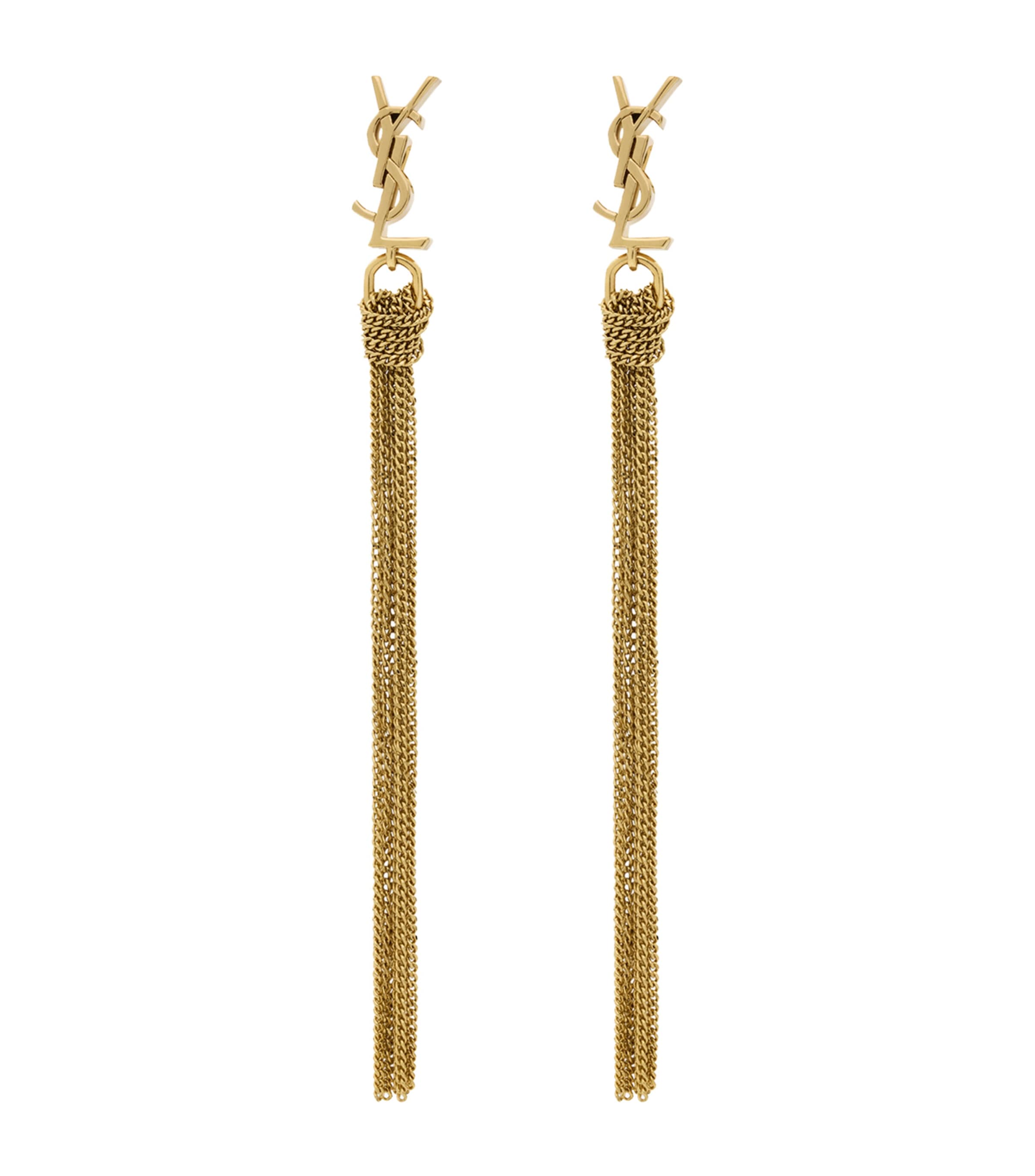 Saint Laurent Cassandre Tassel Pendant Earrings In Gold