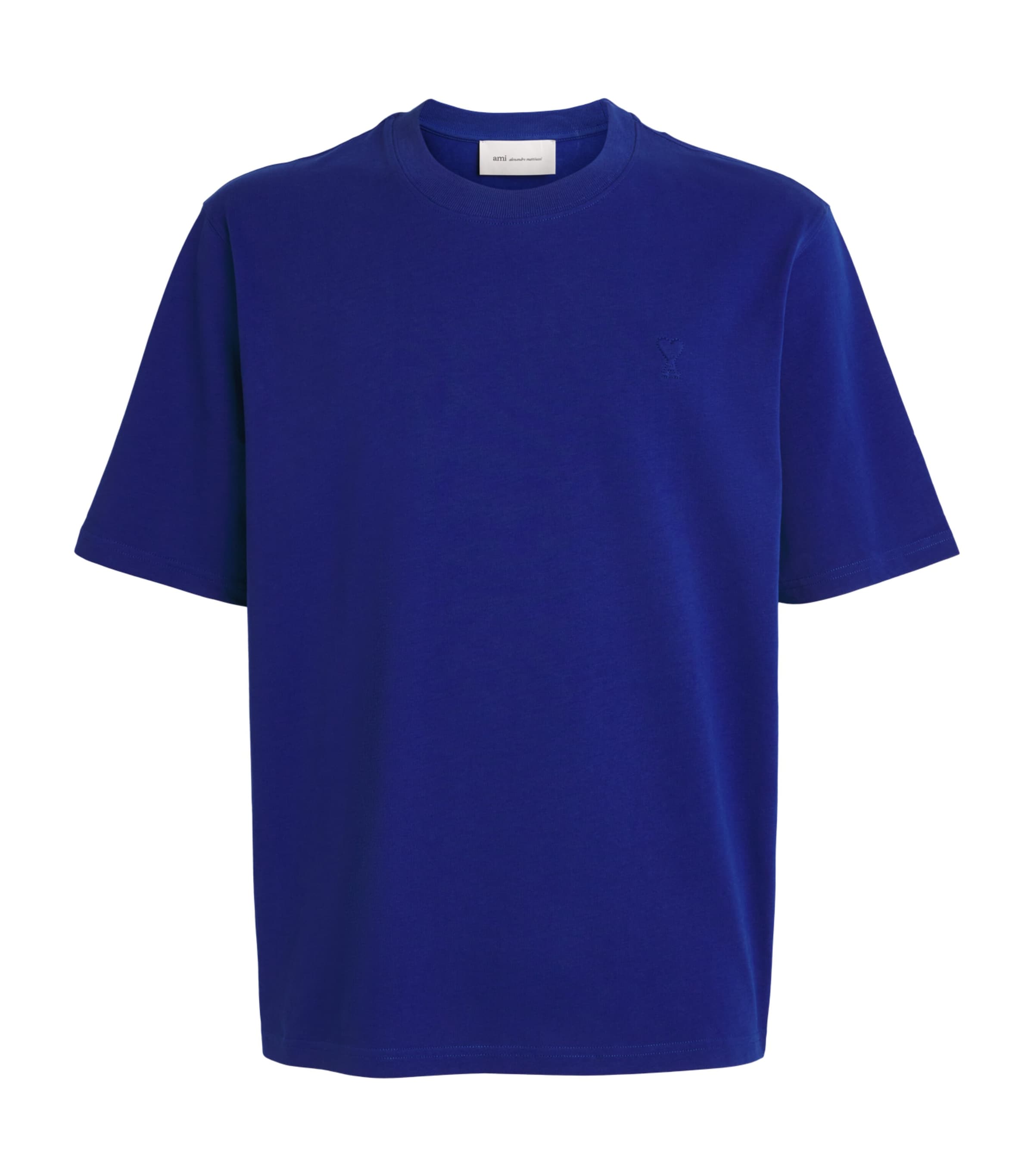 AMI Paris Mens Embossed Ami de Coeur T-Shirt Bleu Roi Image 1