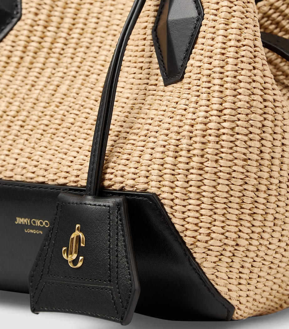 Small Diamond Raffia Tote Bag NATURAL/BLACK/GOLD Image 3