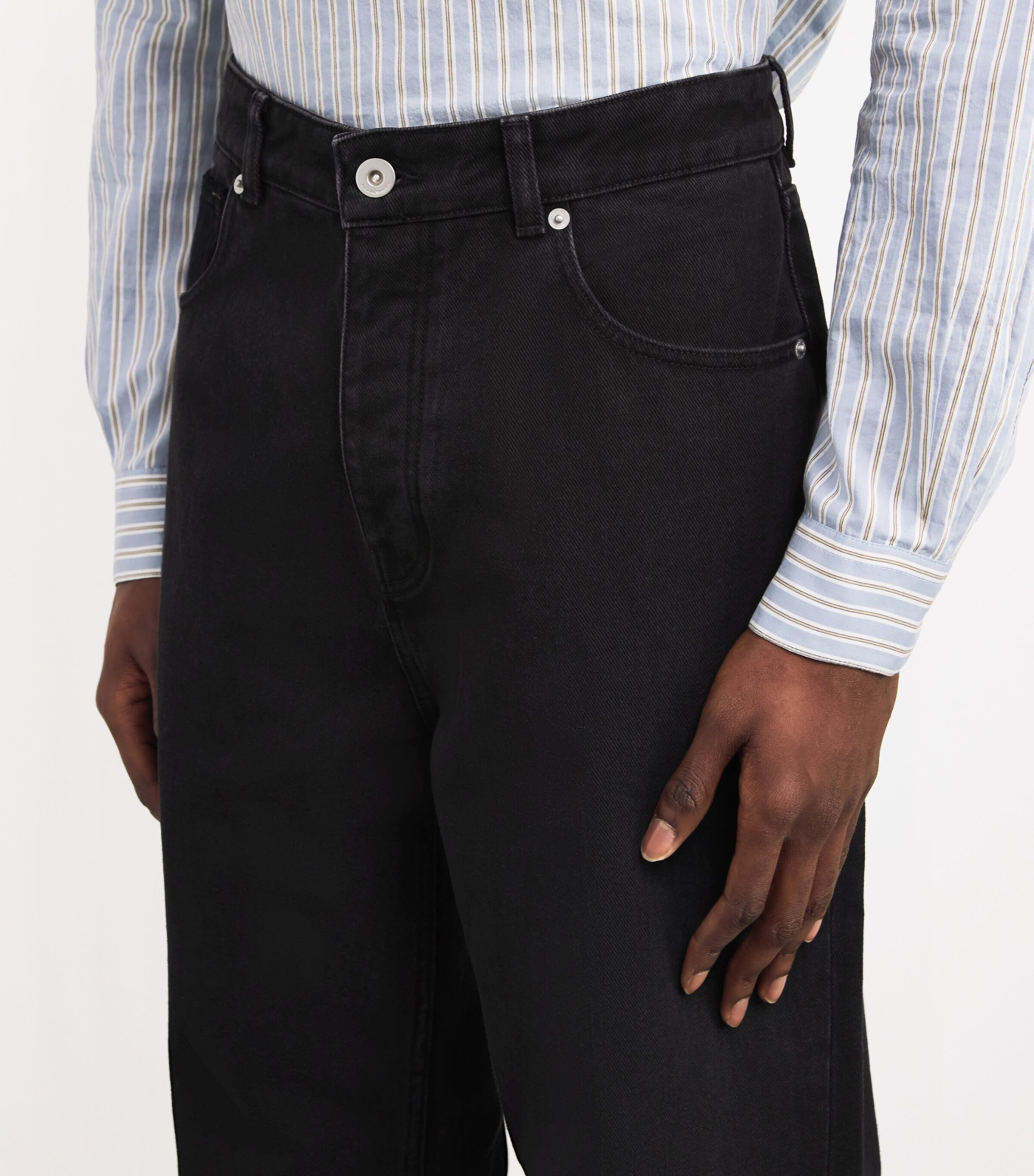 Drôle De Monsieur Mens Corduroy-Trim Straight Jeans Black Image 6