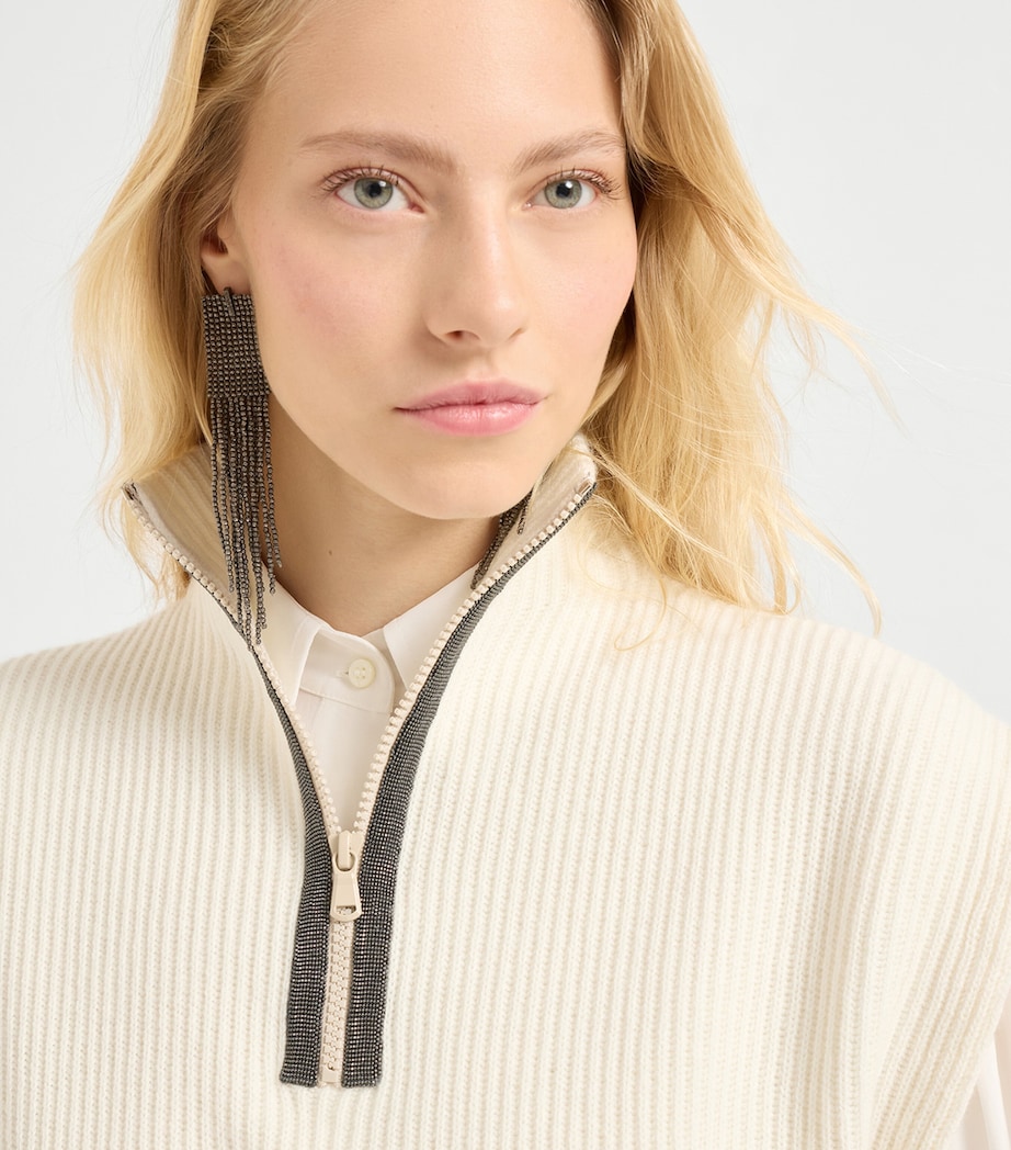 Cashmere Monili Zip-Up Rollneck Sweater Vest CKR53 Image 12