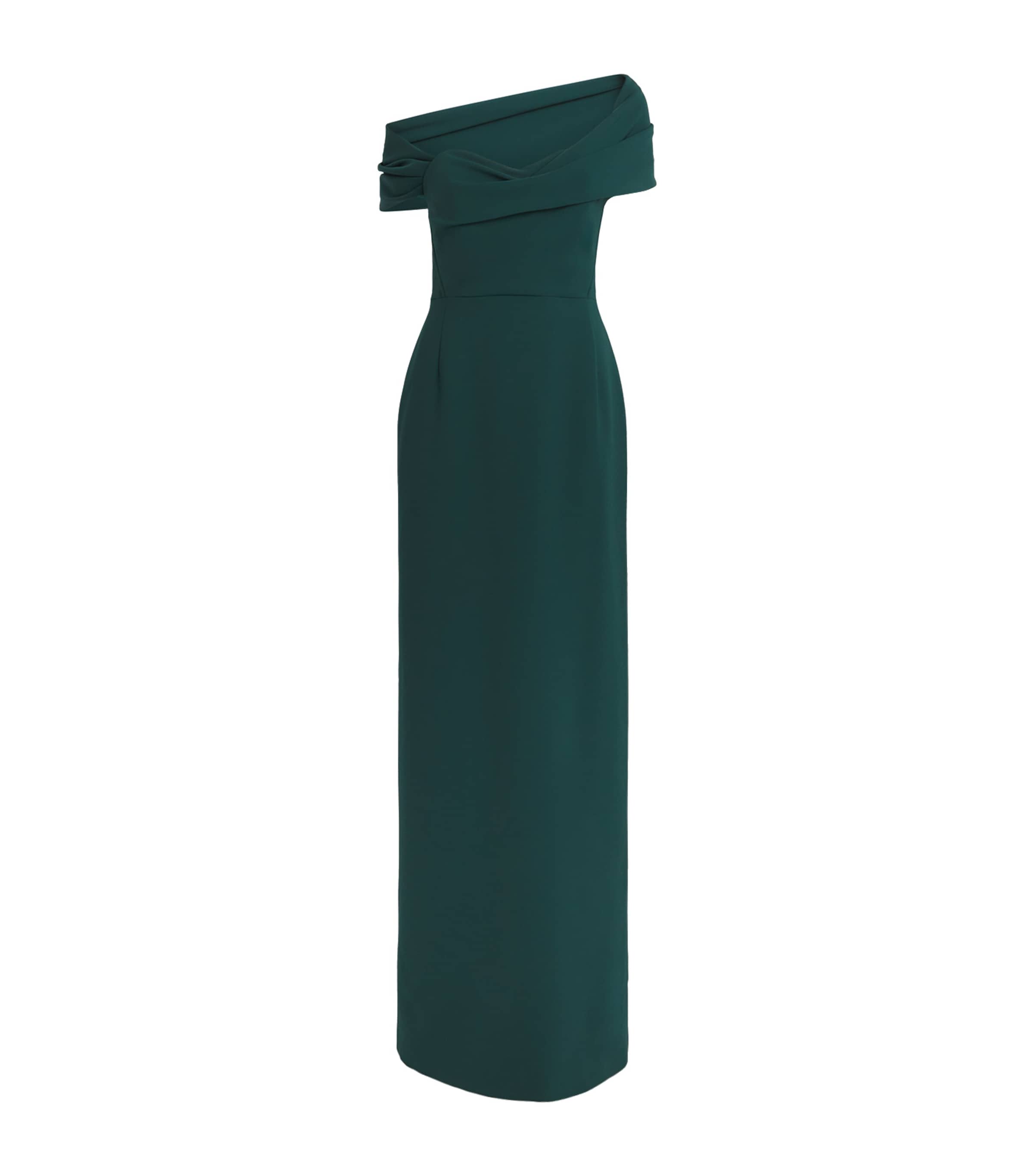 Carolina Herrera Crepe Draped Off-the-shoulder Gown In Green
