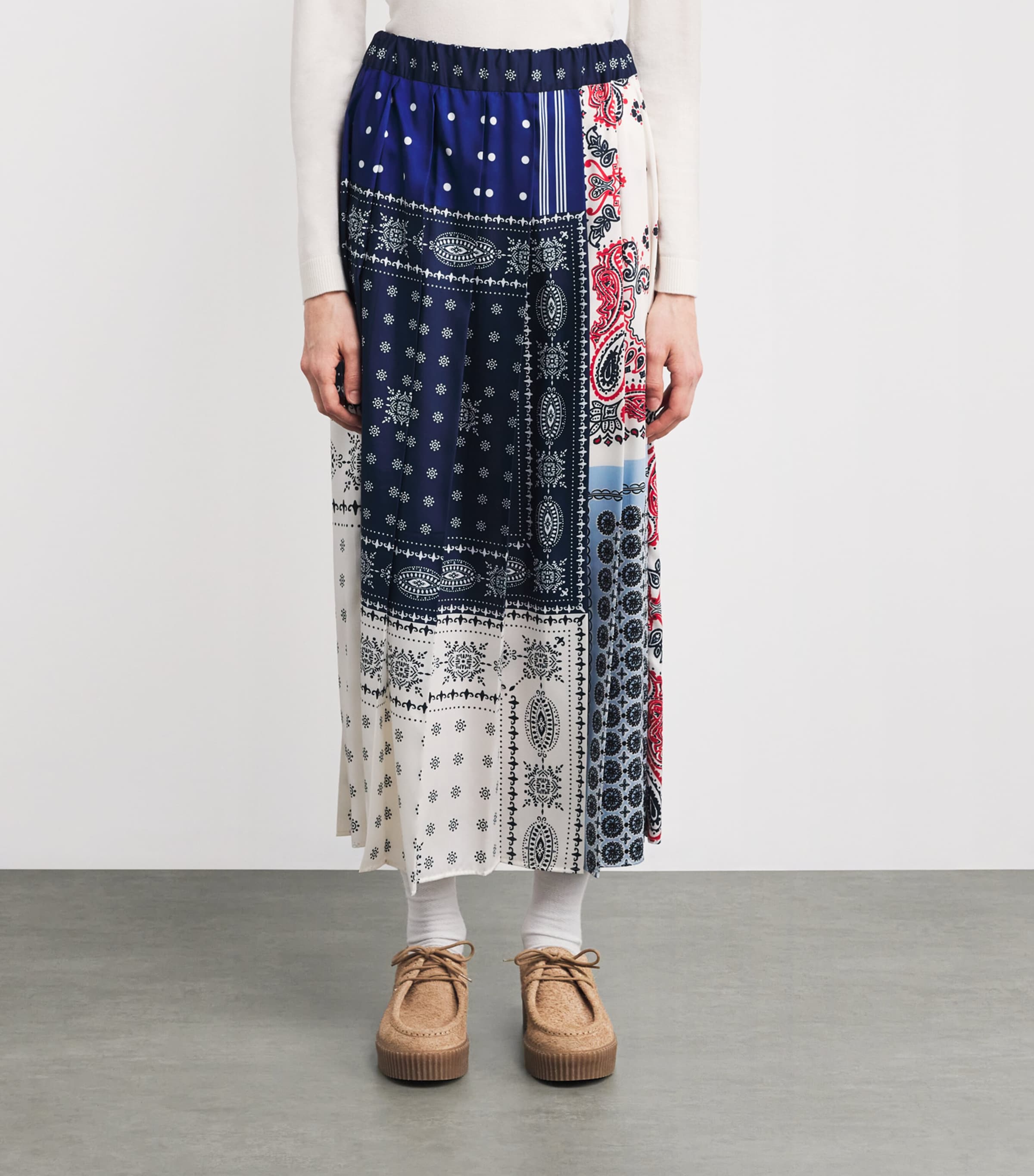 Silk Patchwork Print Maxi Skirt NAVY Image 3