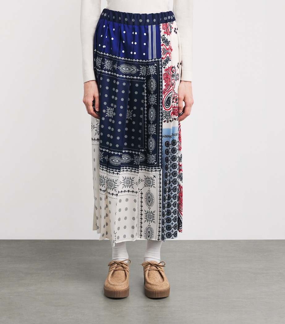 Silk Patchwork Print Maxi Skirt NAVY Image 3