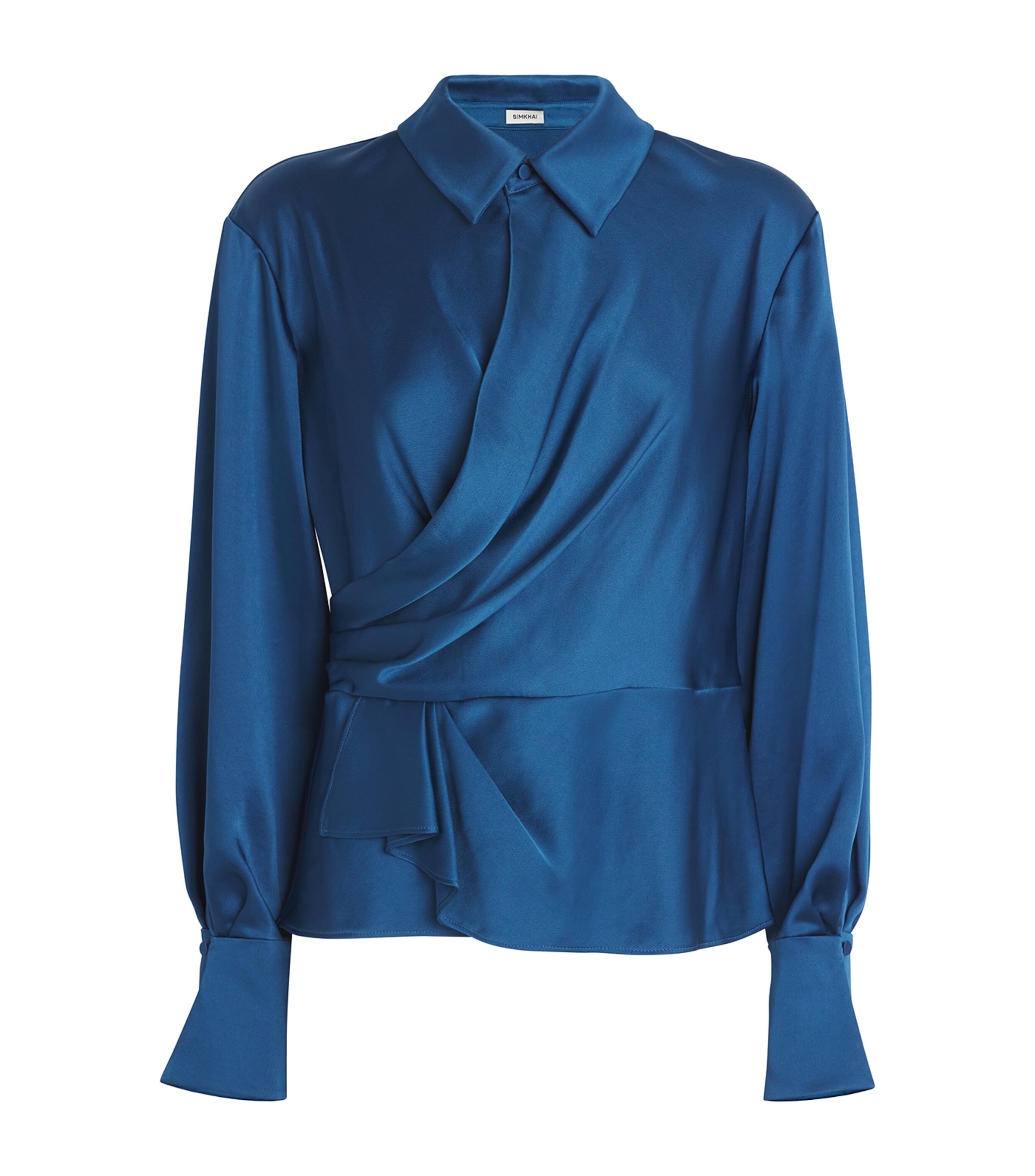 Shop Simkhai Satin Twisted Valya Shirt In Blue