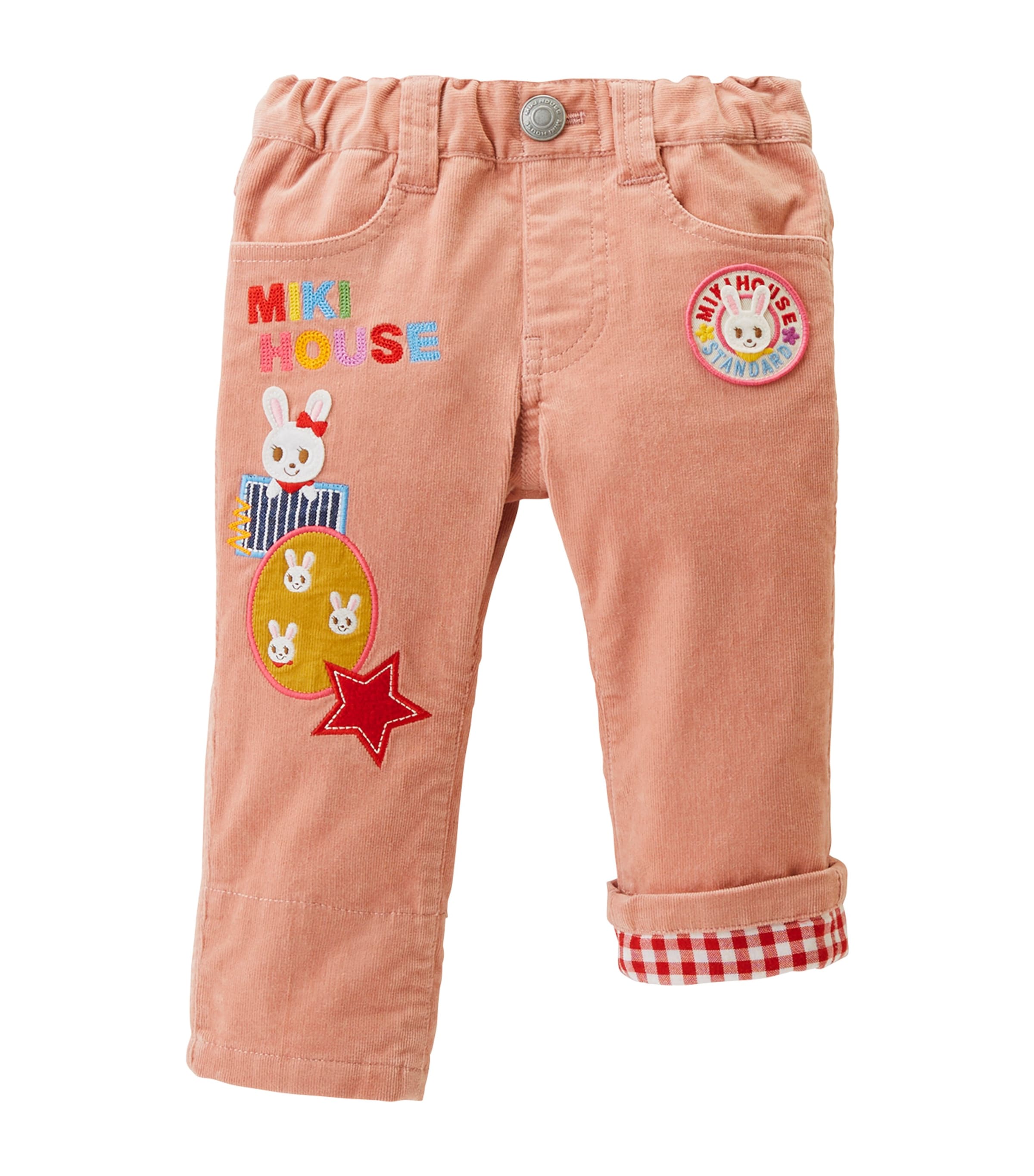 Miki House Kids' Embroidered Patchwork Corduroy Trousers In Pink