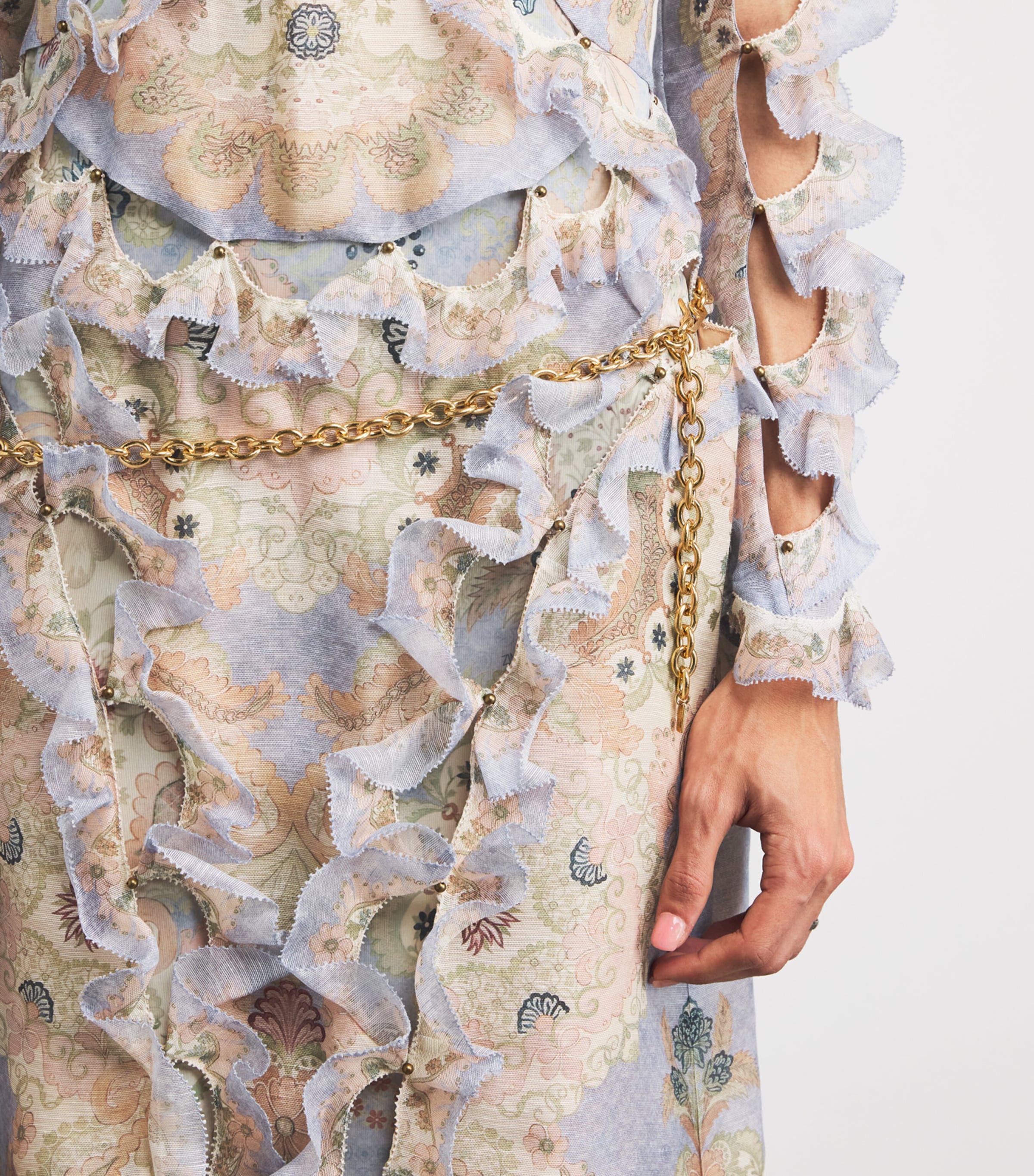 Linen-Silk Scallopped Rebellion Maxi Dress BUF BLUE FLORAL Image 6