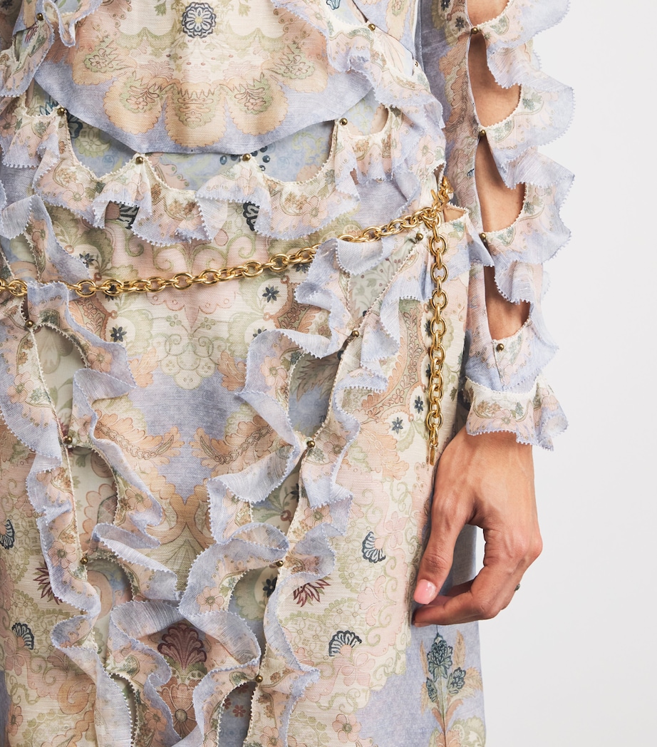 Linen-Silk Scallopped Rebellion Maxi Dress BUF BLUE FLORAL Image 6